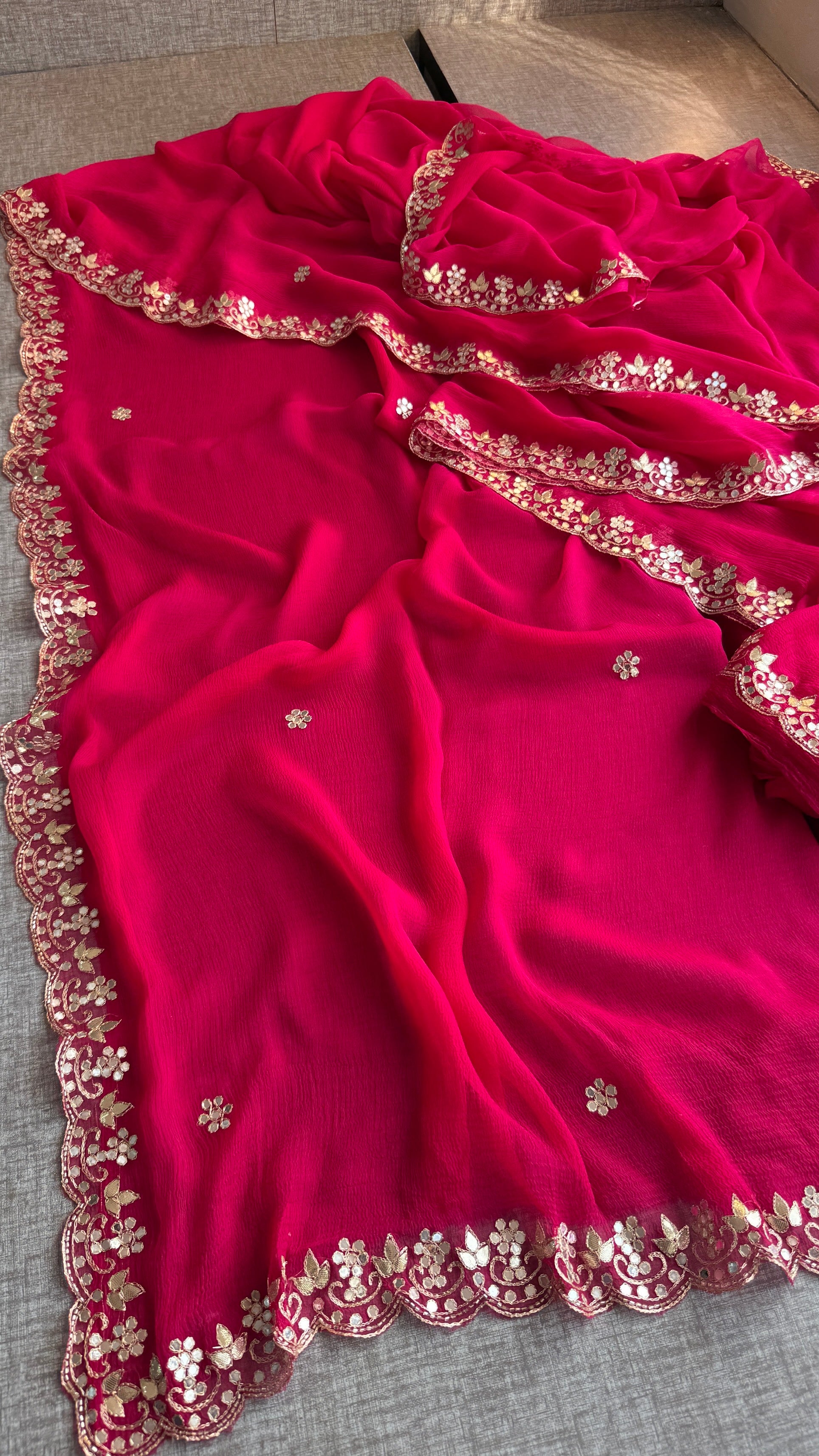 Soft Chiffon Saree Adorned with Elegant Kasab & Gota Patti Handwork