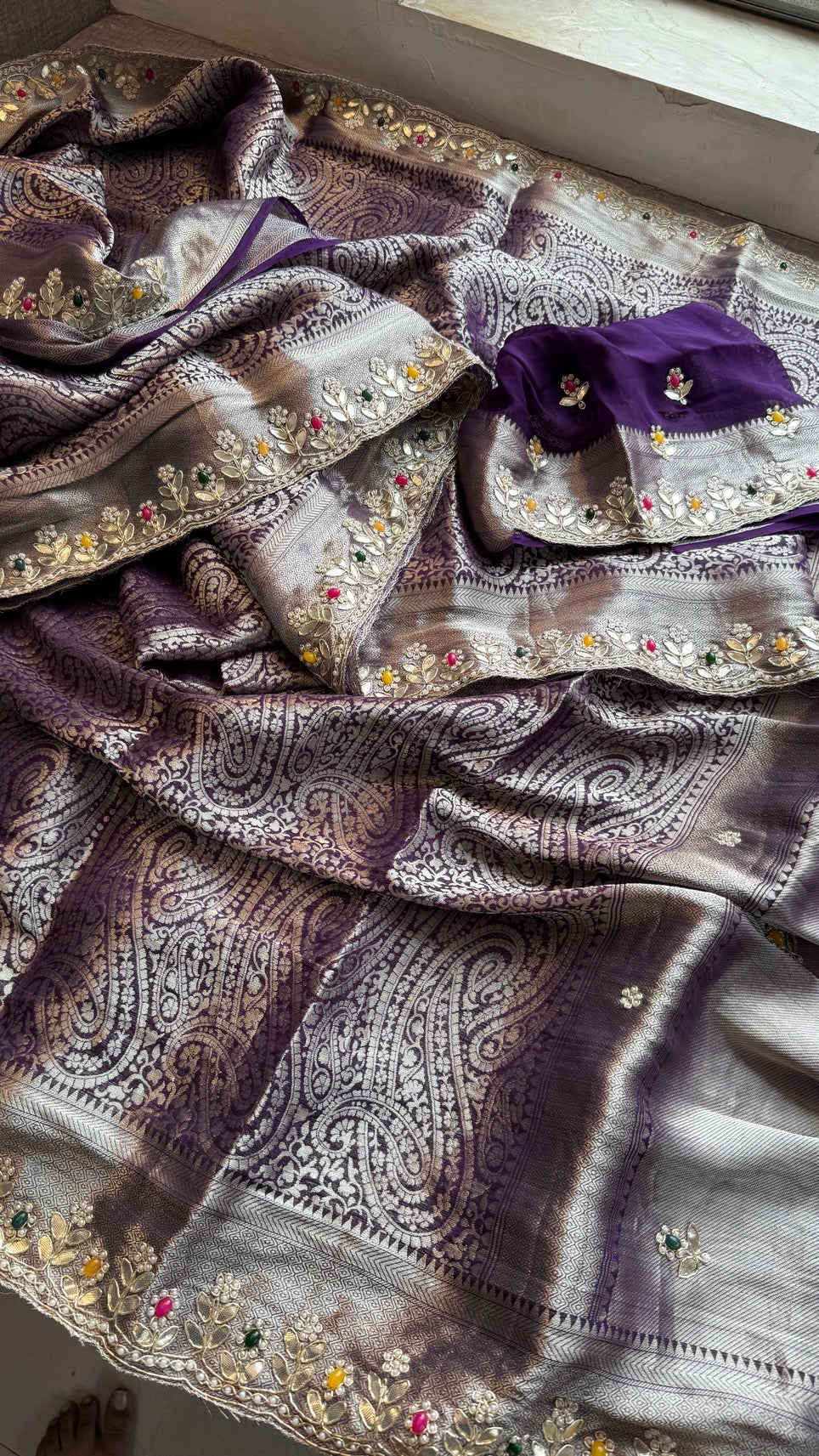 Royal Khaddi Georgette Banarasi Zari Weaving Saree with Gotapatti & Jewellery Stone Embellishment