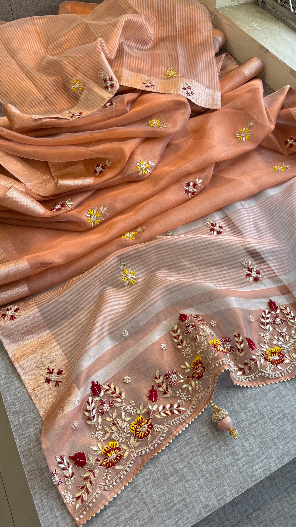 Luxury Tissue Silk Saree with Heavy Handwork Border & Designer Blouse