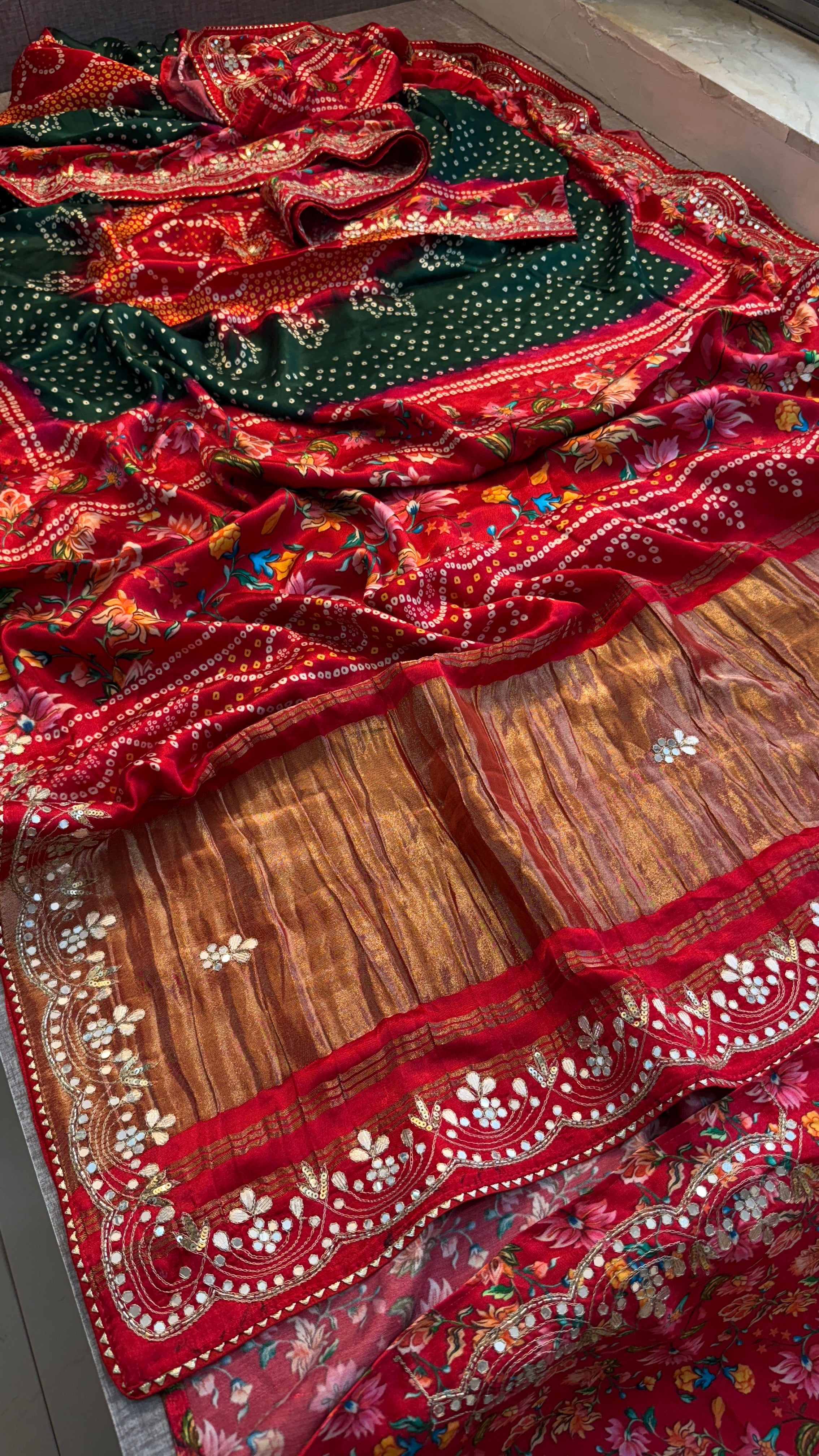 Pure Soft Gajji Silk Lakdi Patta Digital Print Saree