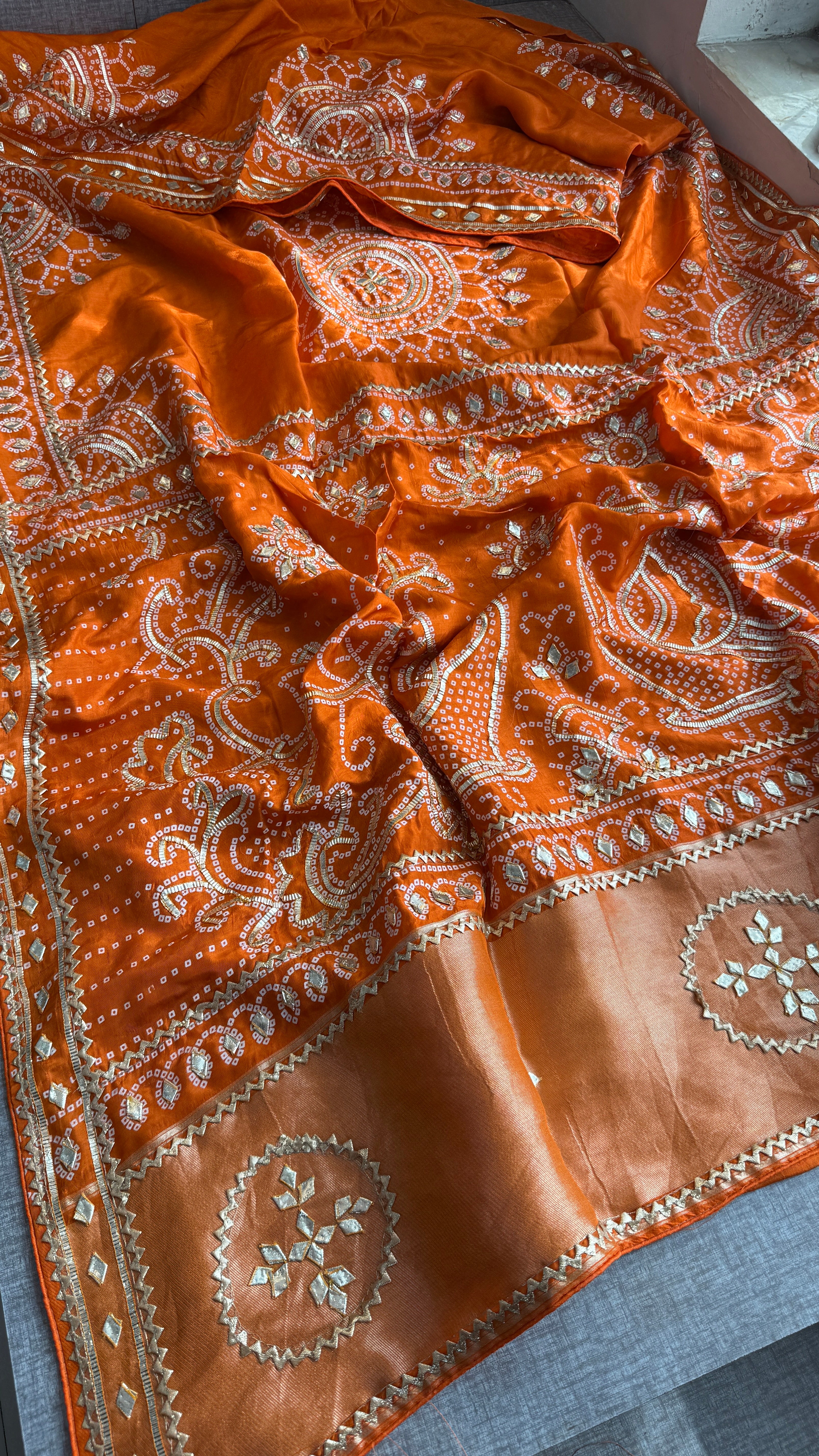 Lakdi Patta saree with sikhiya gotapatti peacock pattern