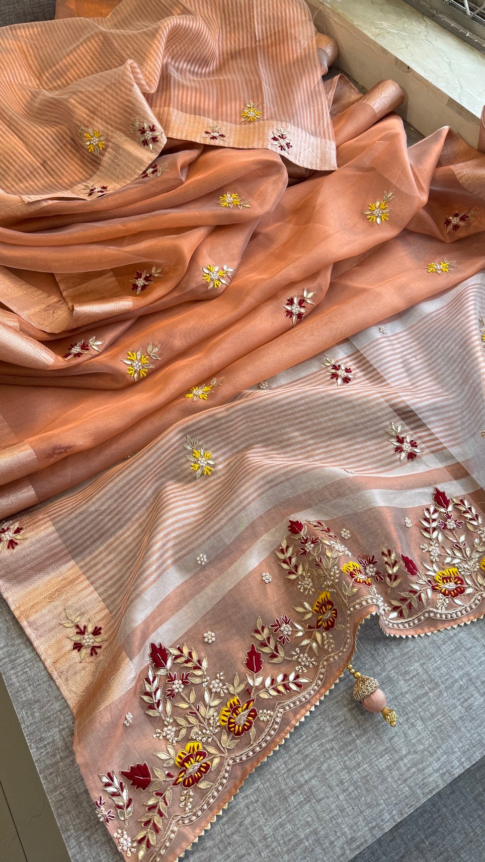 Luxury Tissue Silk Saree with Heavy Handwork Border & Designer Blouse