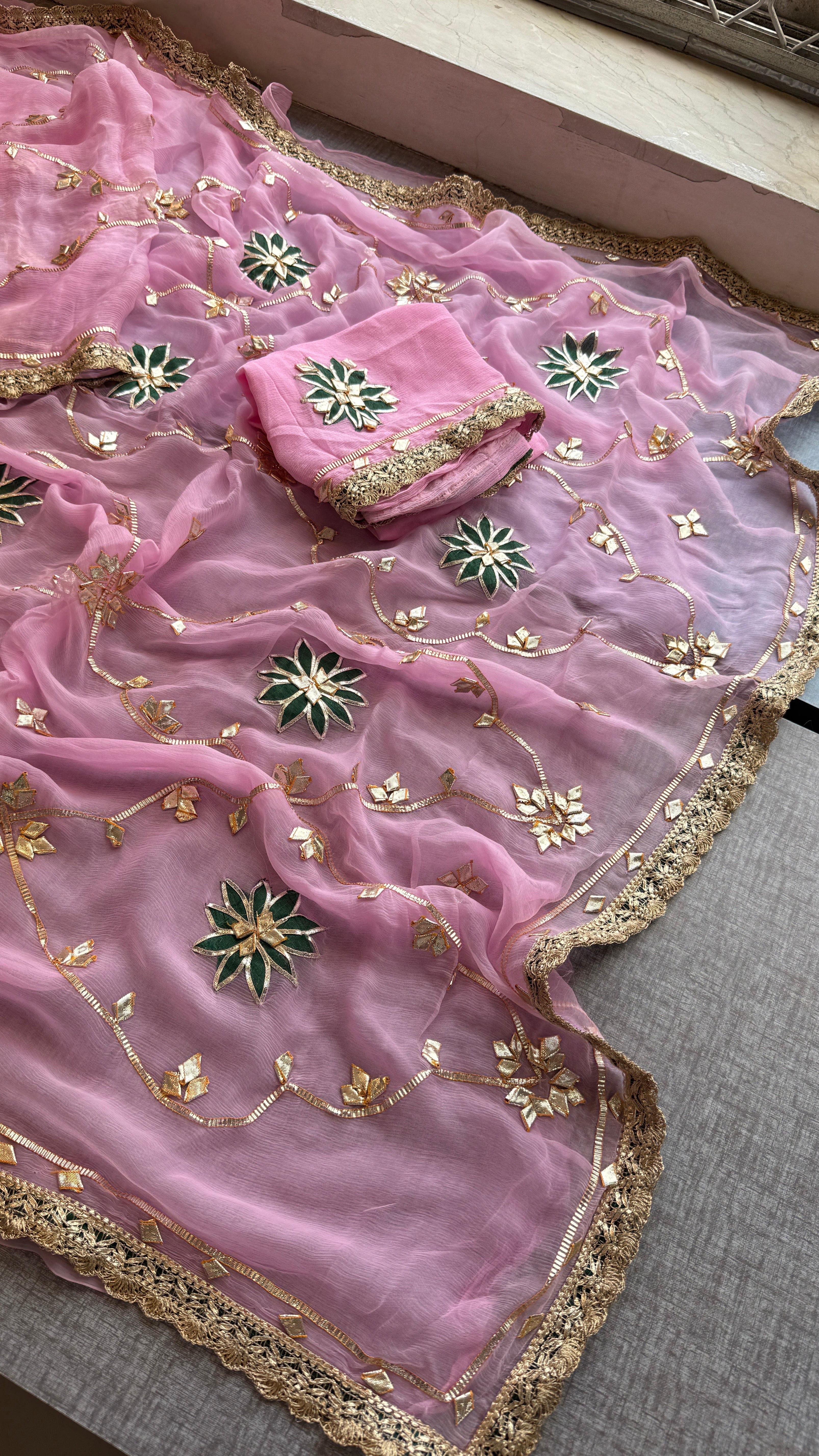 Pink Sikhiya designer gotapatti Saree