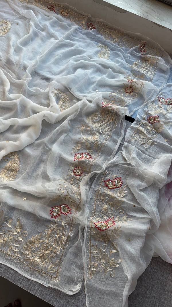 Offwhite Soft Chinon Saree