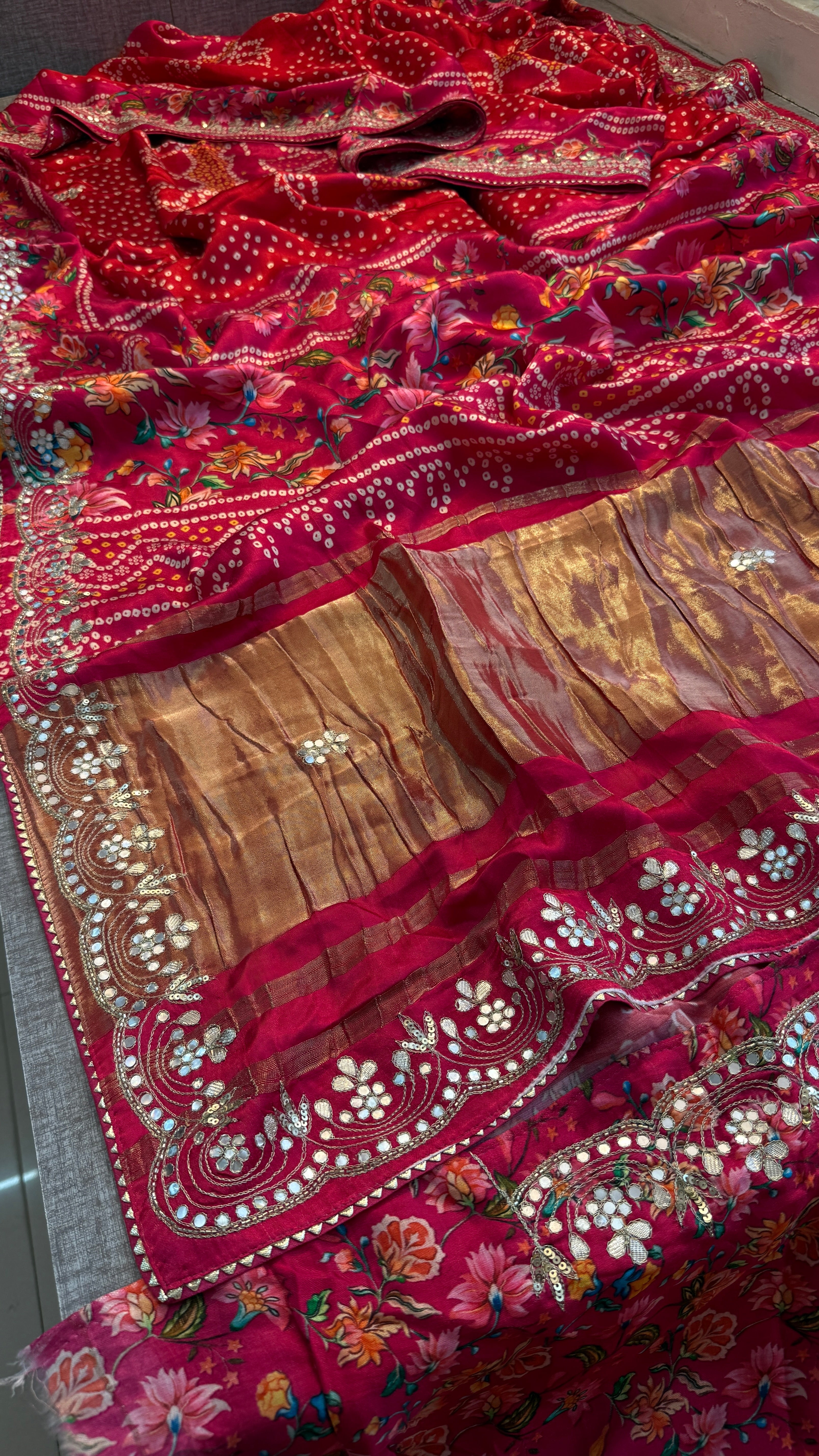 Pure Soft Gajji Silk Lakdi Patta Digital Print Saree