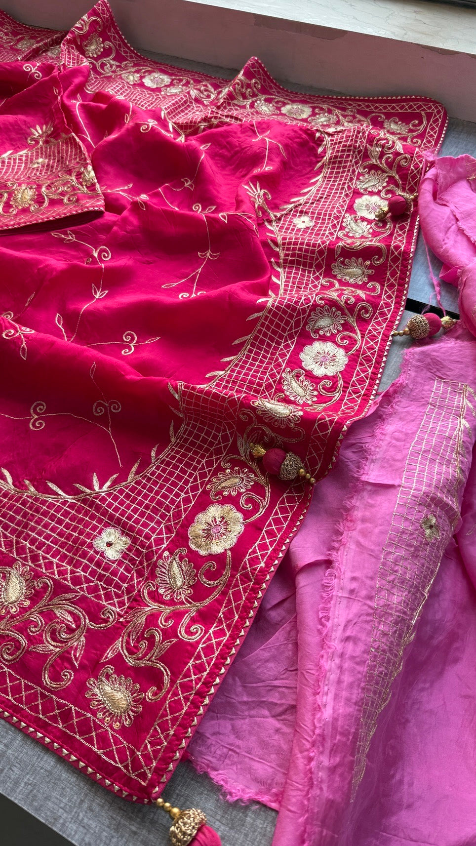 Soft Munga Silk Wedding Wear Saree with Intricate Hand Embroidery & Statement Blouse