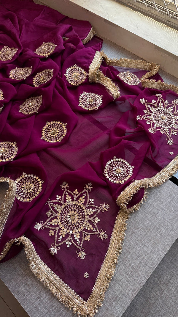 Pure Organza Saree with Heavy Gotapatti Handwork & Kiran Border – Premium Festive Collection