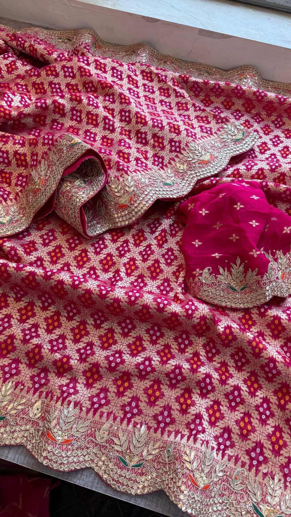 Handcrafted Pure Khaddi Georgette Gotapatti Banarasi Saree