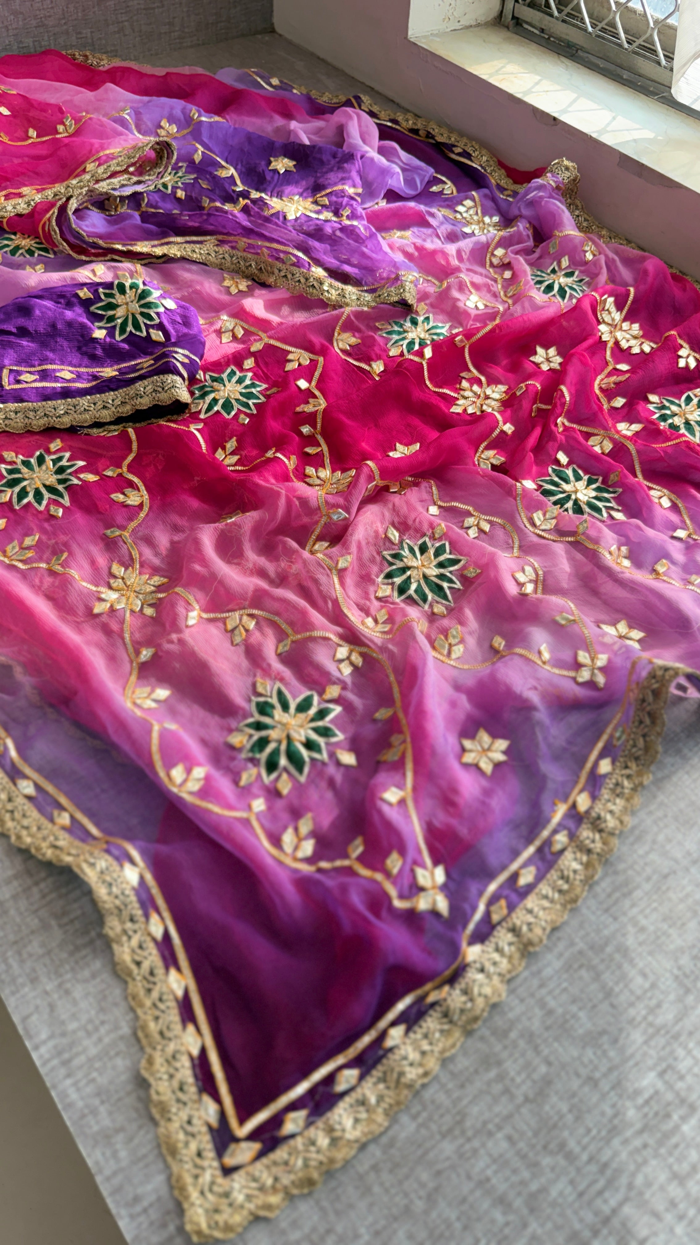 Pure chiffon Sikhiya gotapatti Saree