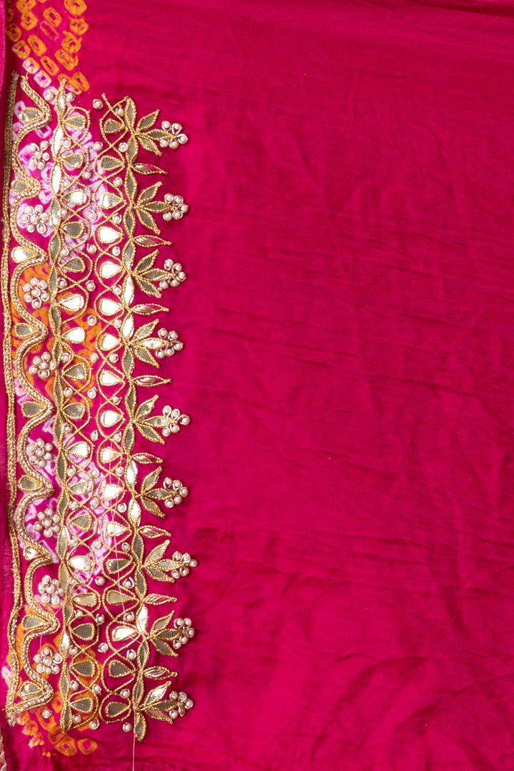Pink Pure Gaji Silk Bandhani Gota Patti Handwork  Saree