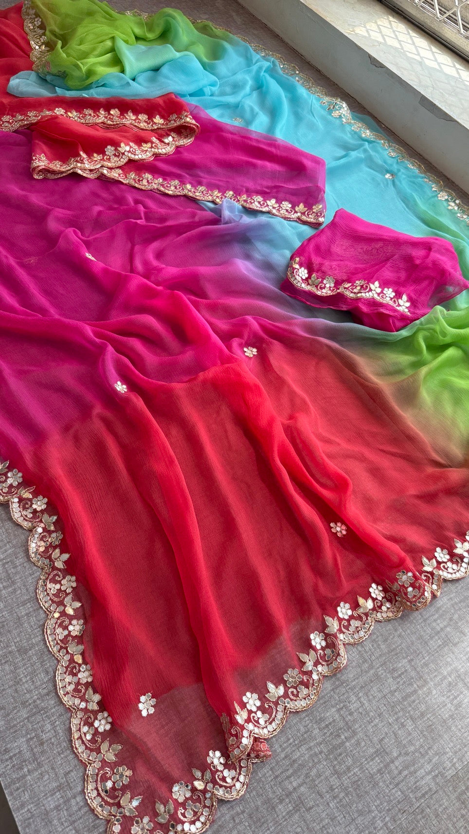 Soft Chiffon Saree Adorned with Elegant Kasab & Gota Patti Handwork