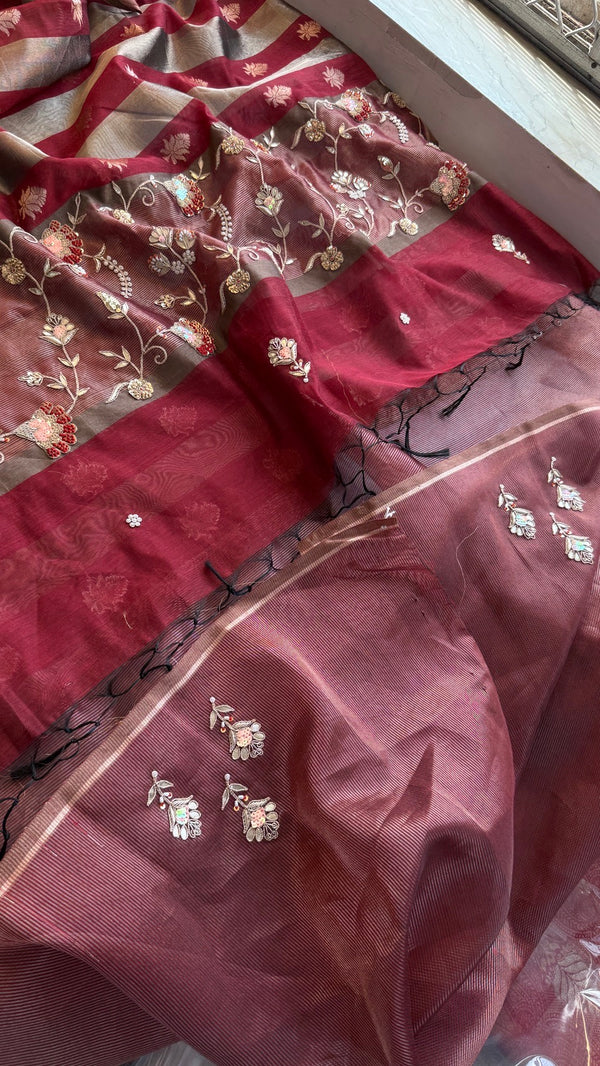 Pure Soft Silk Banarasi Weaving Saree with Zardozi Gotapatti & Pearl Sequins Pallu