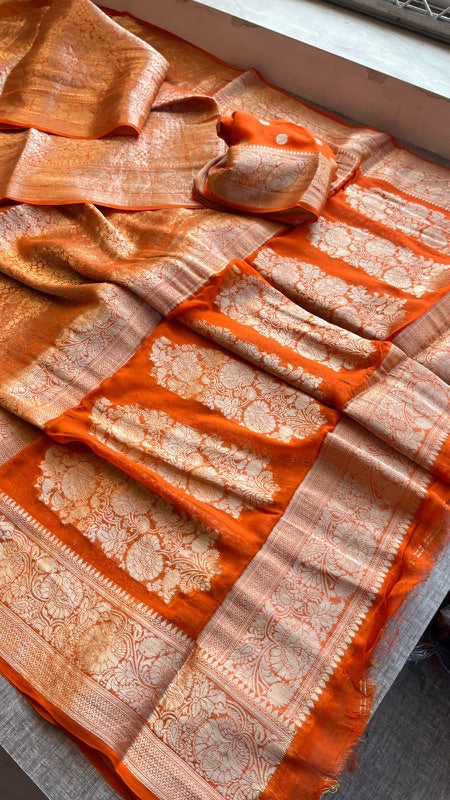 Khaddi Georgette Banarasi Saree with Zari Weaving | Soft Lightweight & Easy Drape | Elegant Saree