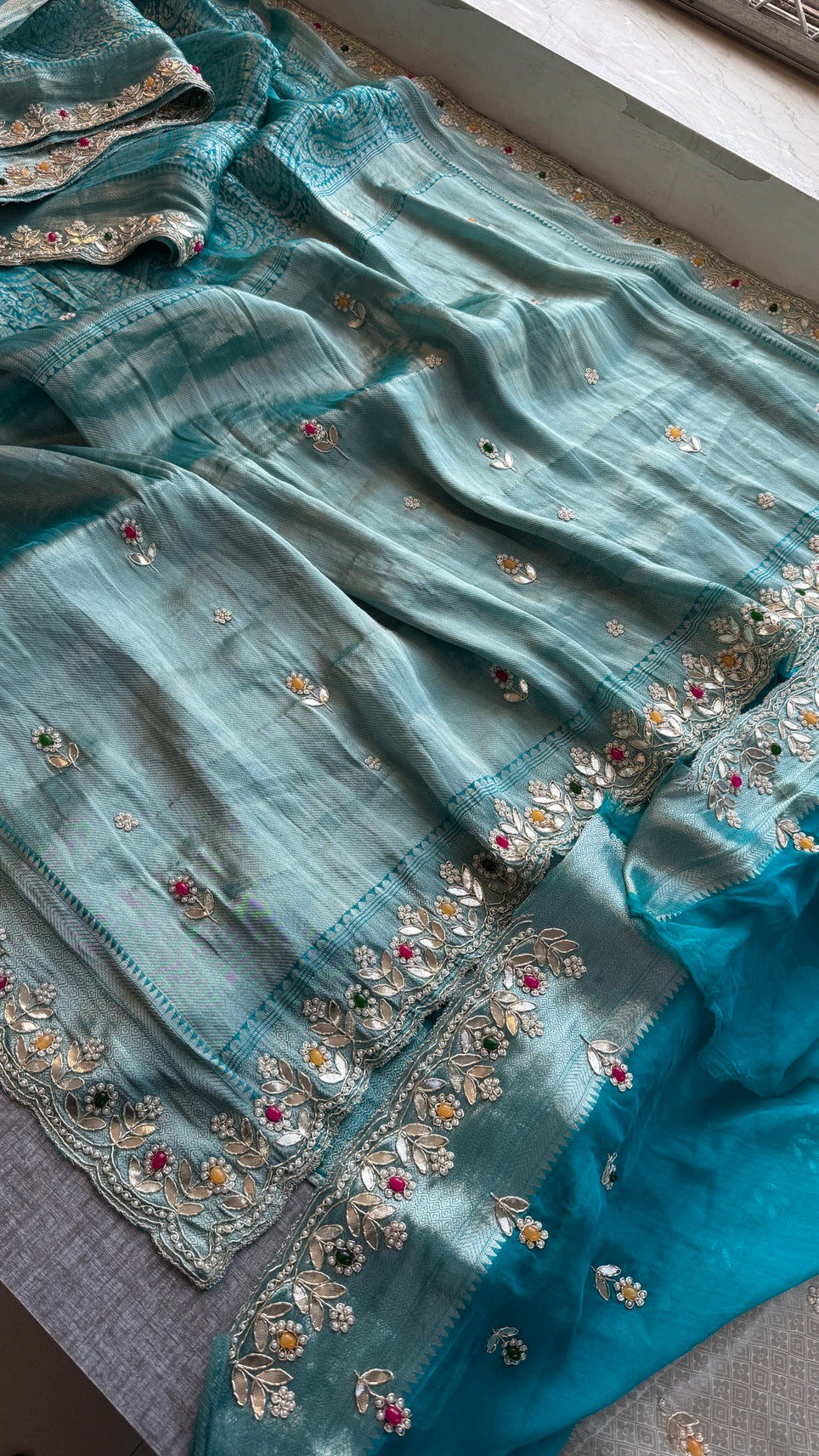 Royal Khaddi Georgette Banarasi Zari Weaving Saree with Gotapatti & Jewellery Stone Embellishment