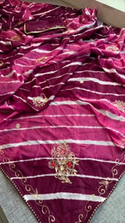 Chinon silk Pittan work Saree
