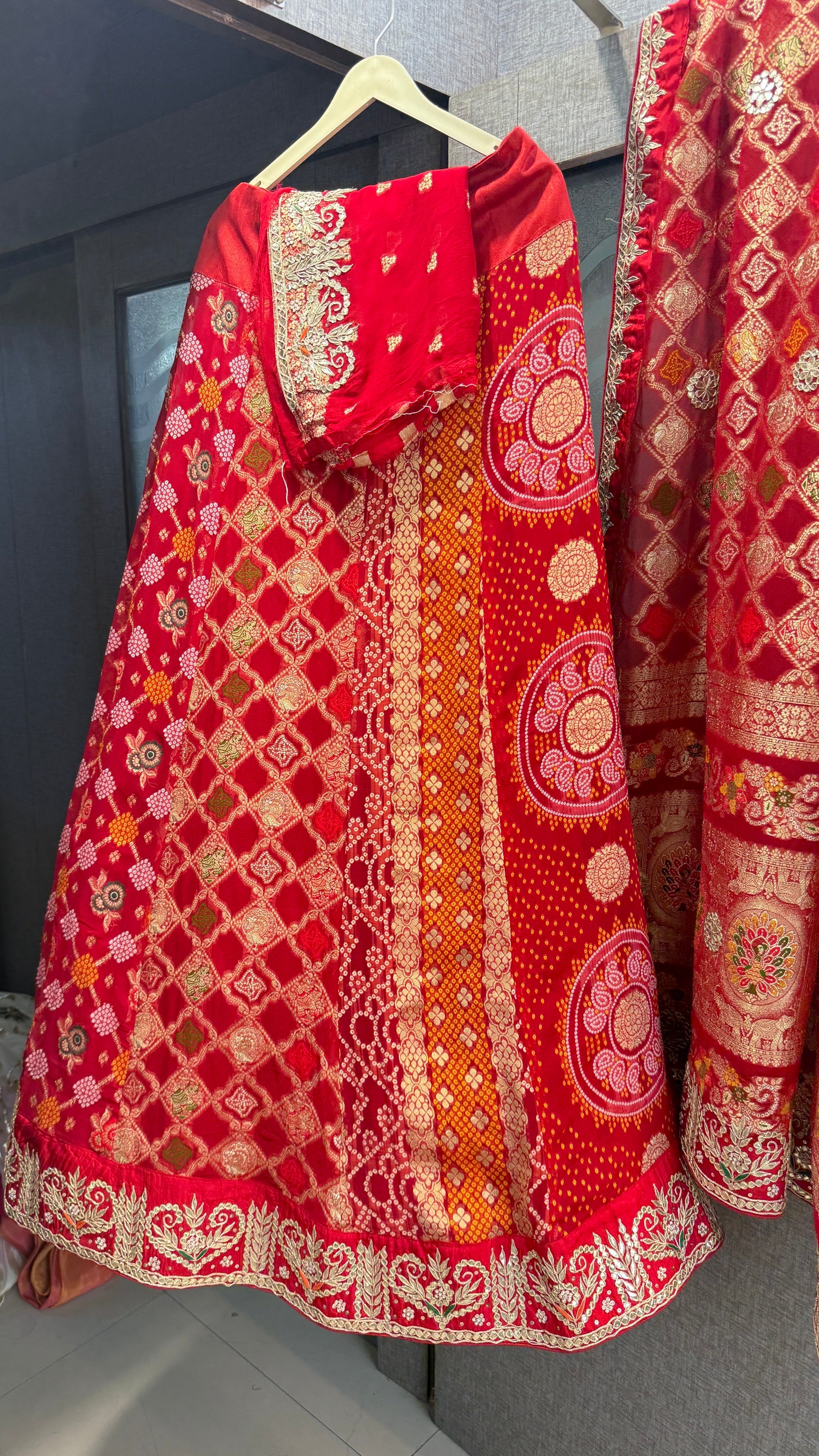 Handwork Khaddi Georgette Banarasi weaving lehenga with heavy work over dupatta