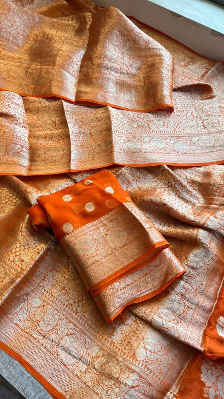 Khaddi Georgette Banarasi Saree with Zari Weaving | Soft Lightweight & Easy Drape | Elegant Saree