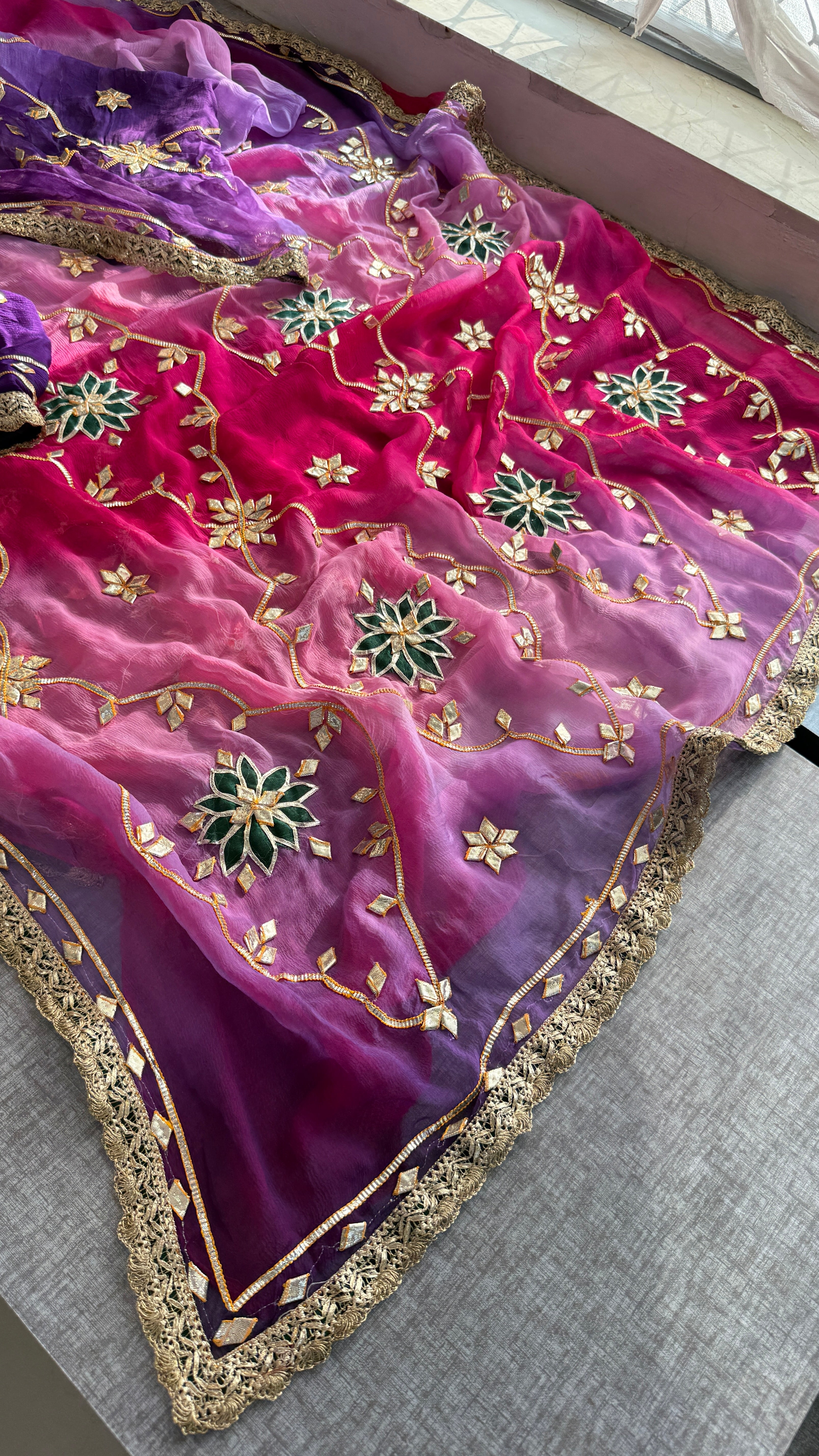 Pure chiffon Sikhiya gotapatti Saree