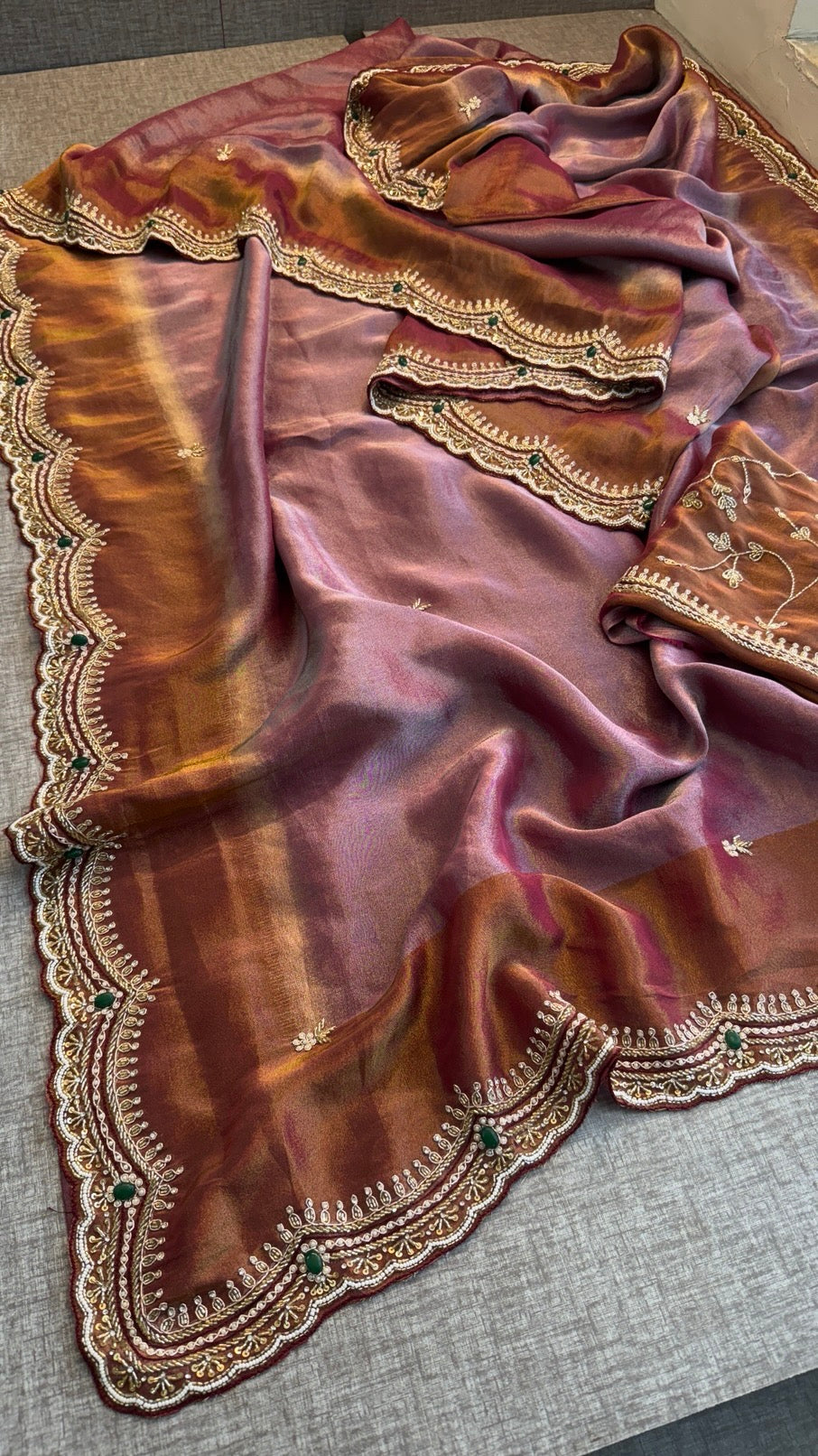Cosmo Silk Saree with Cutdana, Pearl & Resham Work | Designer Blouse & Stone Embellished Party Wear