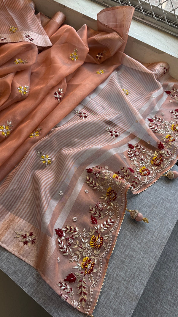 Luxury Tissue Silk Saree with Heavy Handwork Border & Designer Blouse