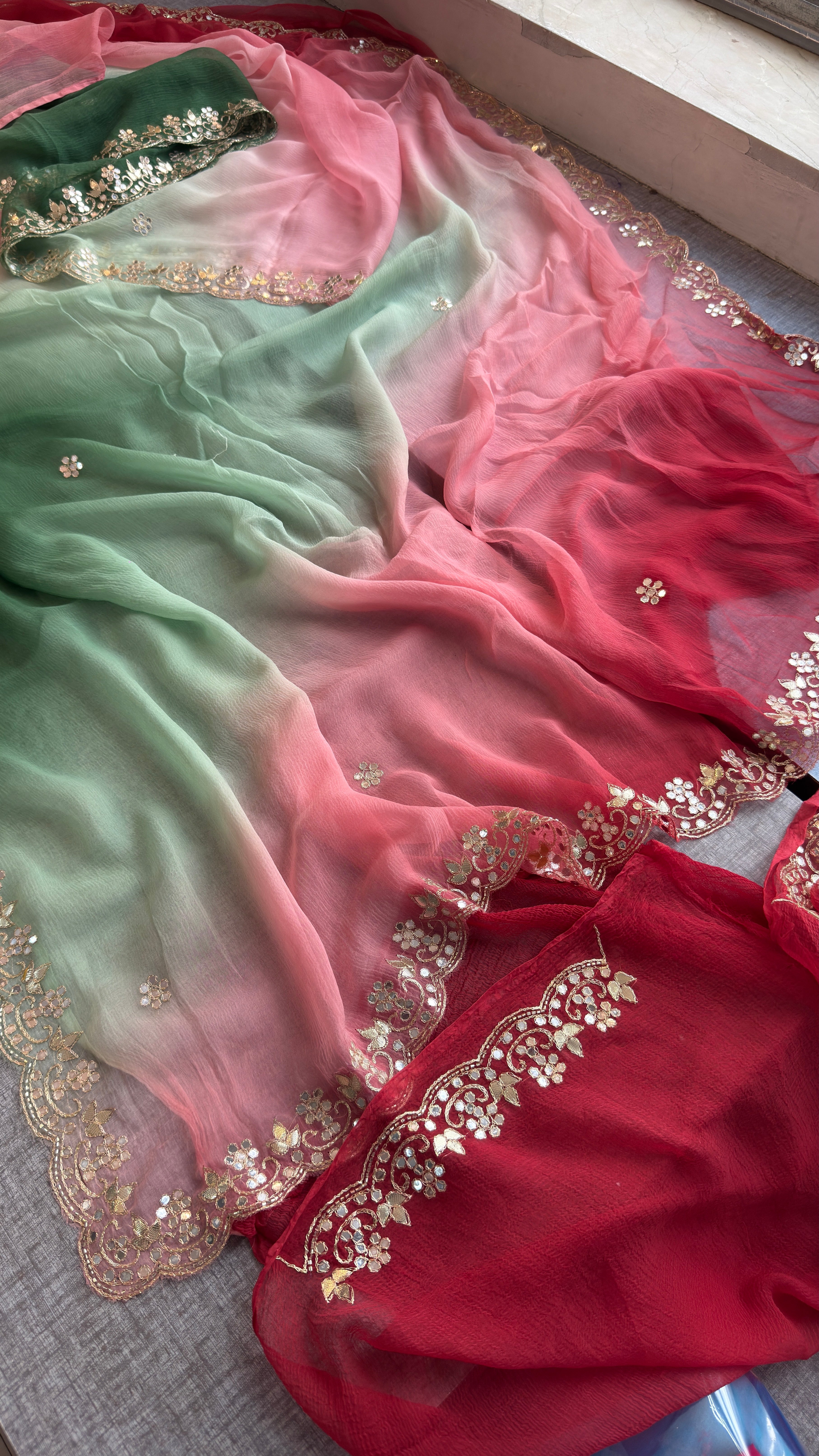Pure chiffon Saree in pastel shade with gotapatti work