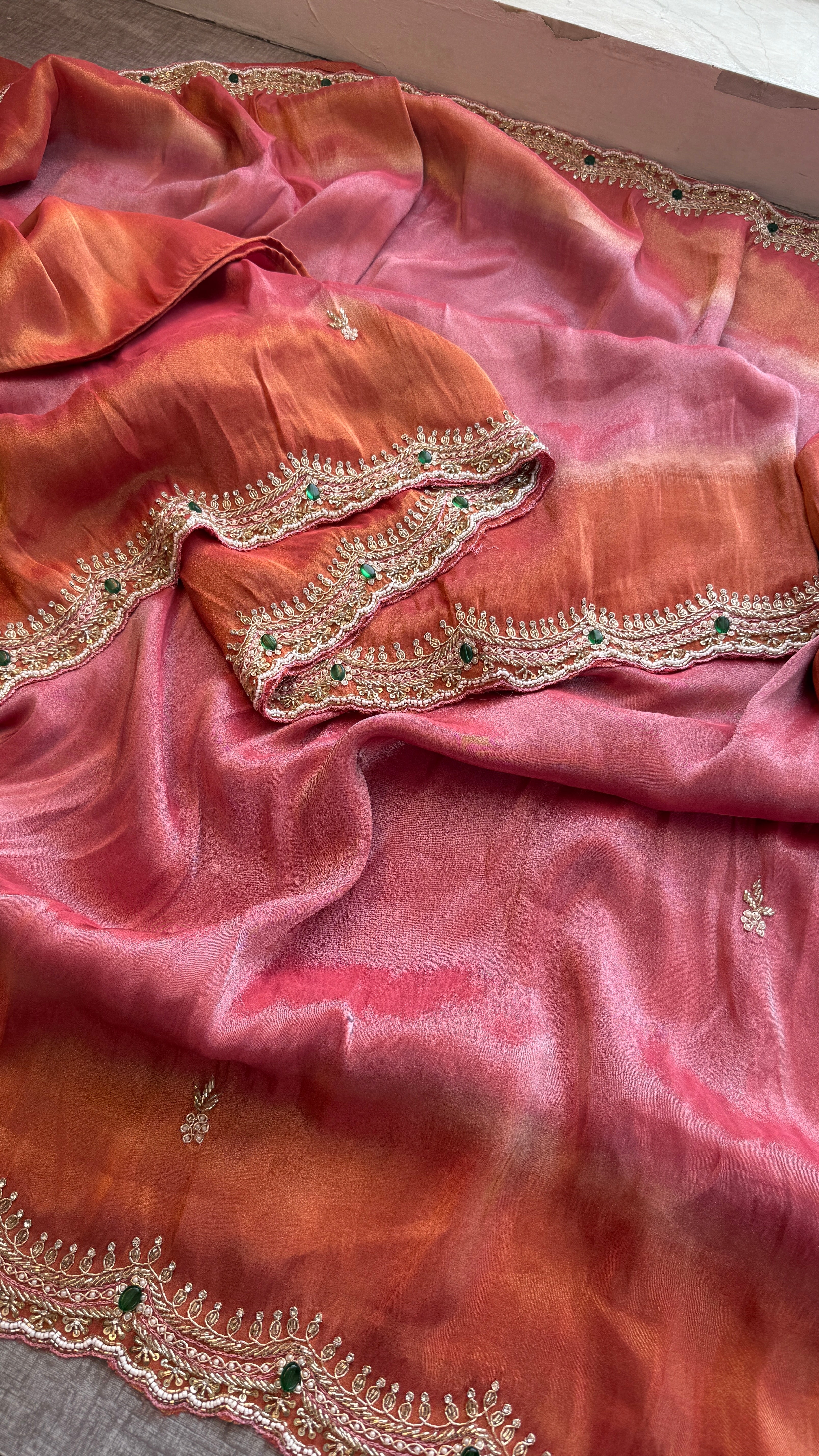 Pure tissue munga silk with stone work