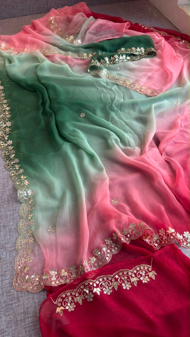 Pure chiffon Saree in pastel shade with gotapatti work