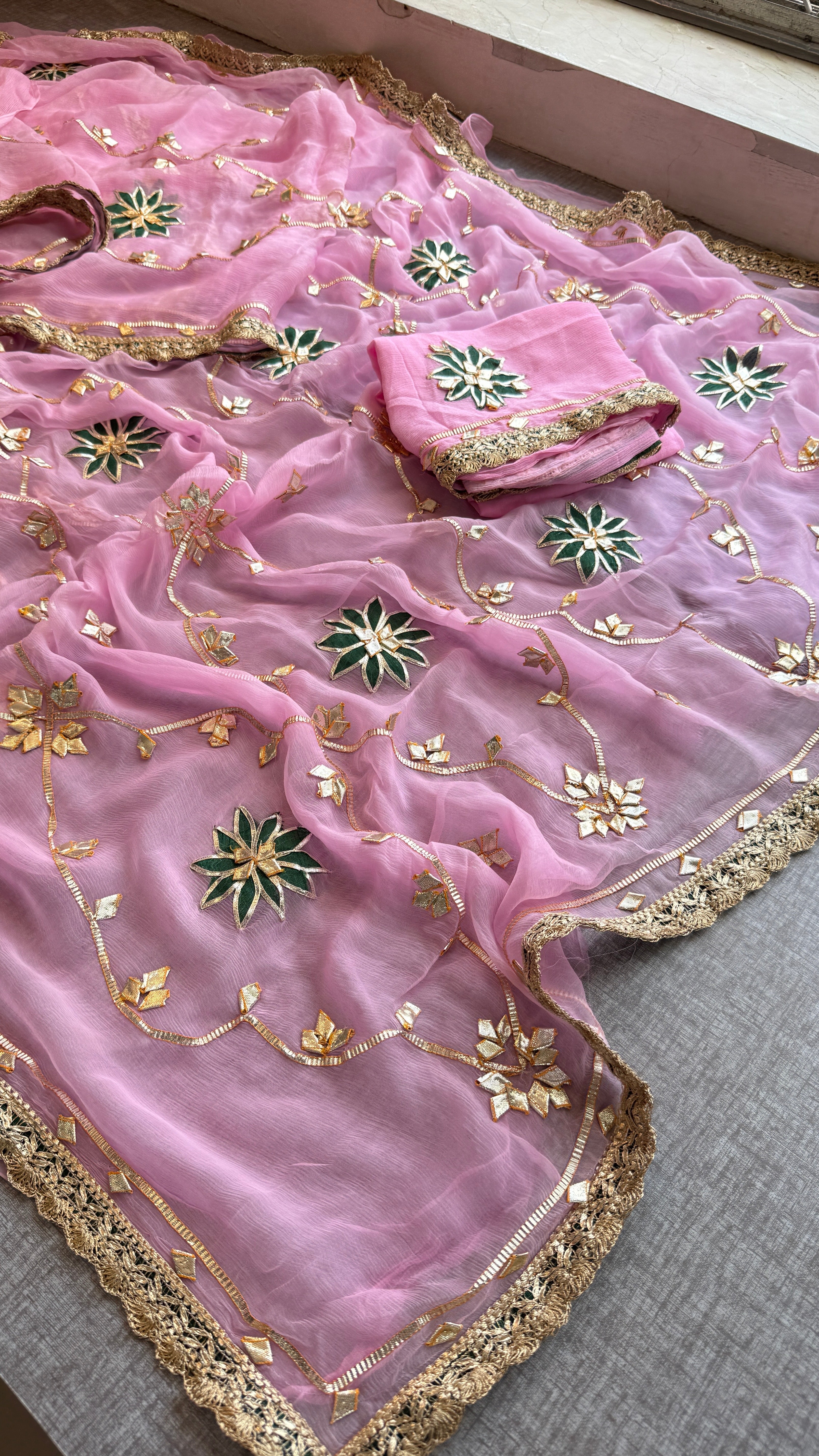 Pink Sikhiya designer gotapatti Saree