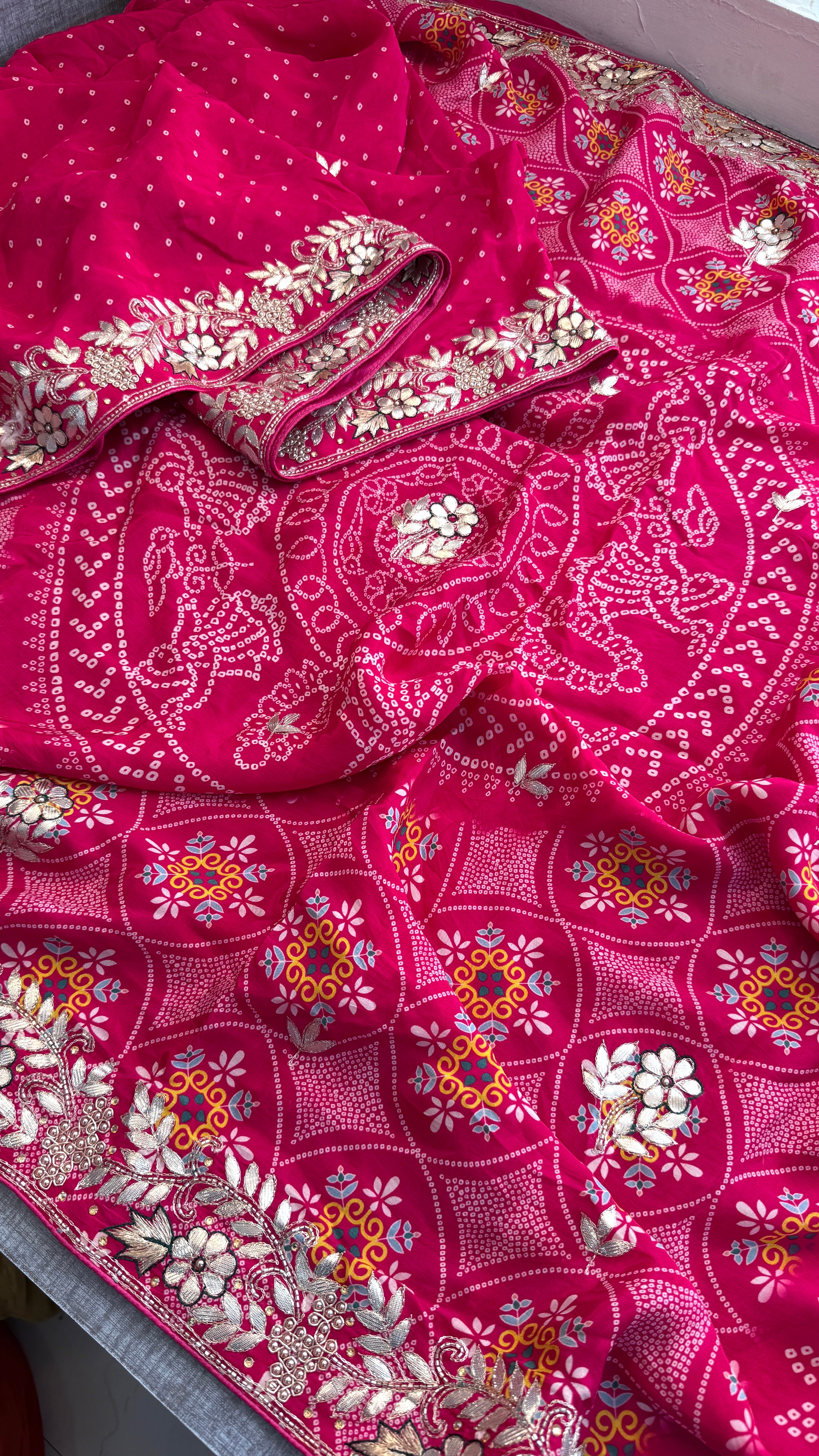 Soft Munga crepe silk saree with gotapatti