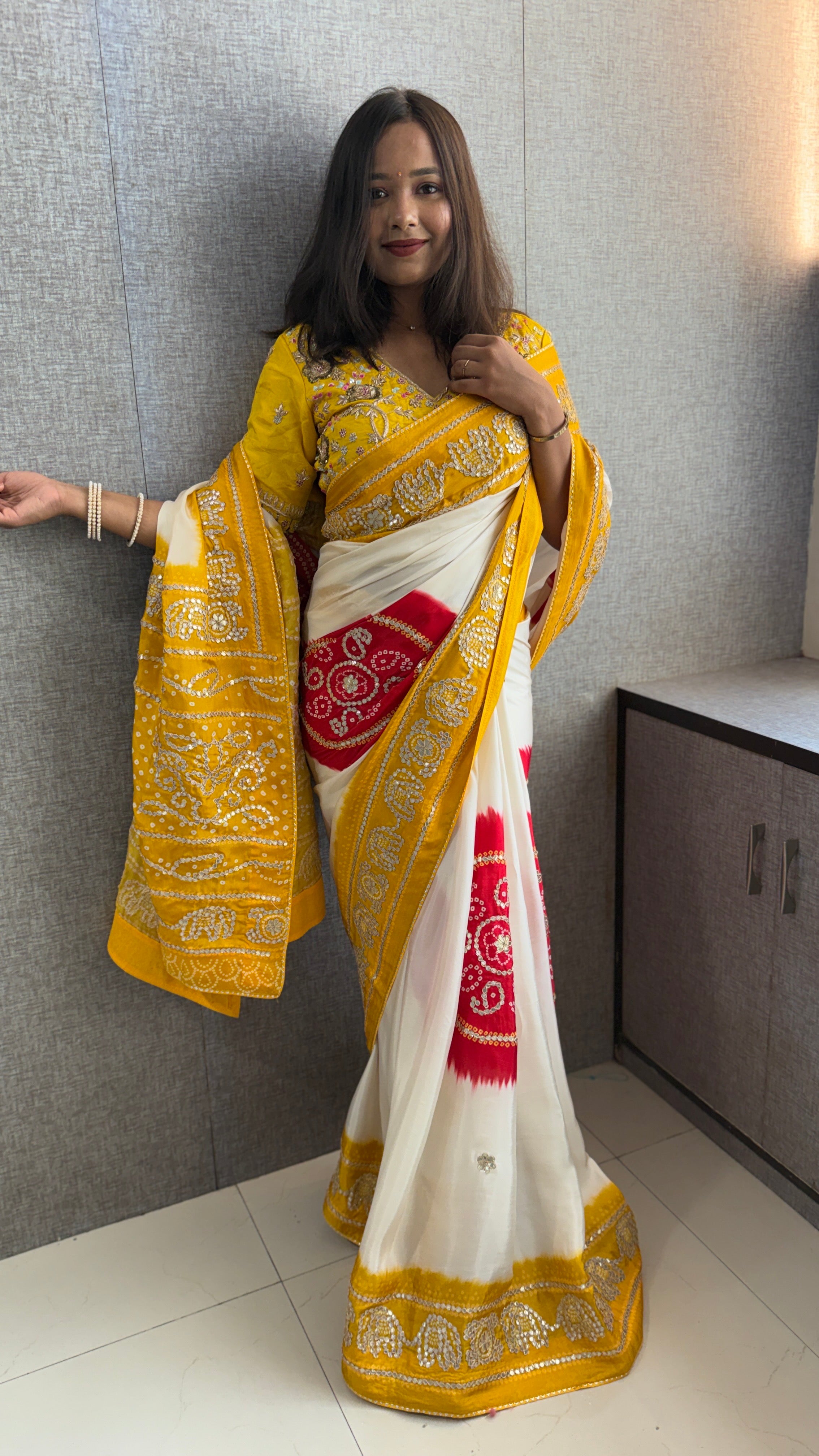 Royal Elephant Motif Silk Saree with Elegant Gotapatti Craftsmanship