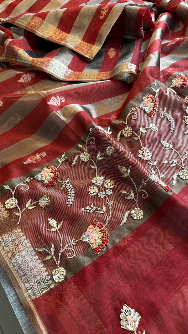 Pure Soft Silk Banarasi Weaving Saree with Zardozi Gotapatti & Pearl Sequins Pallu