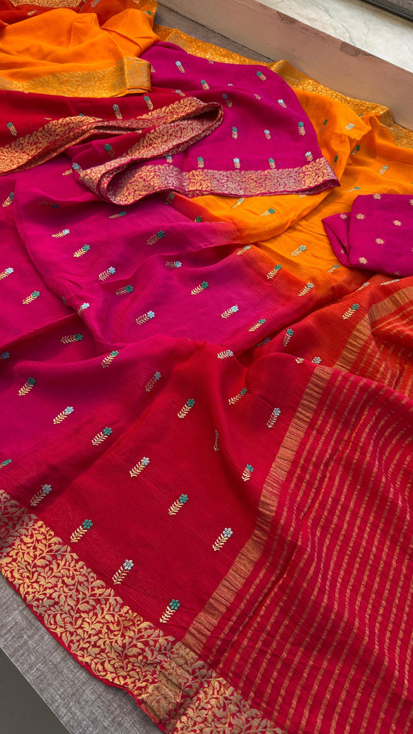 Pure chinon crepe Embroidered Saree