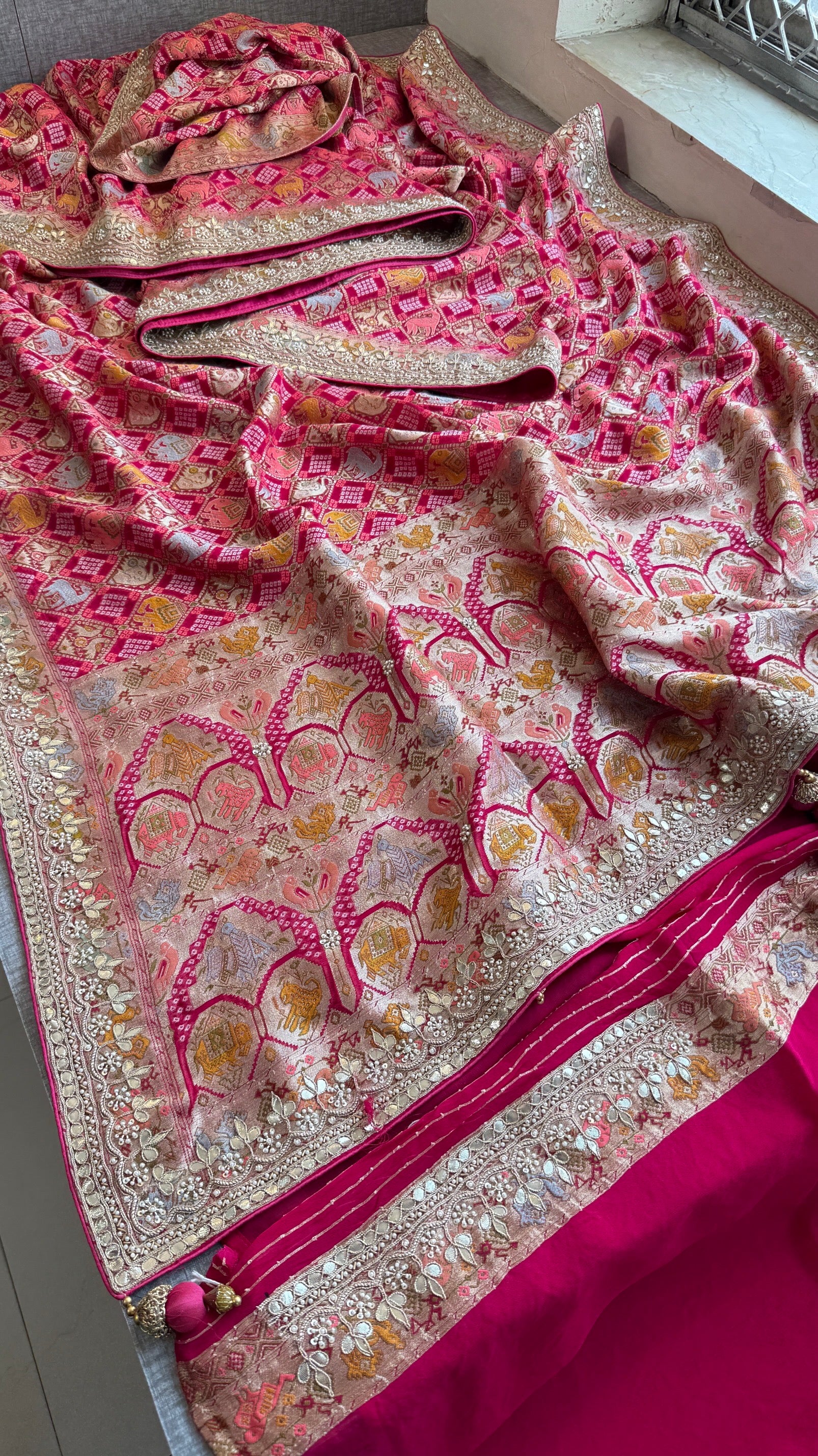 Luxury Banarasi Khaddi Georgette Saree with Zardozi & Pearl Work – Royal Wedding Wear Saree