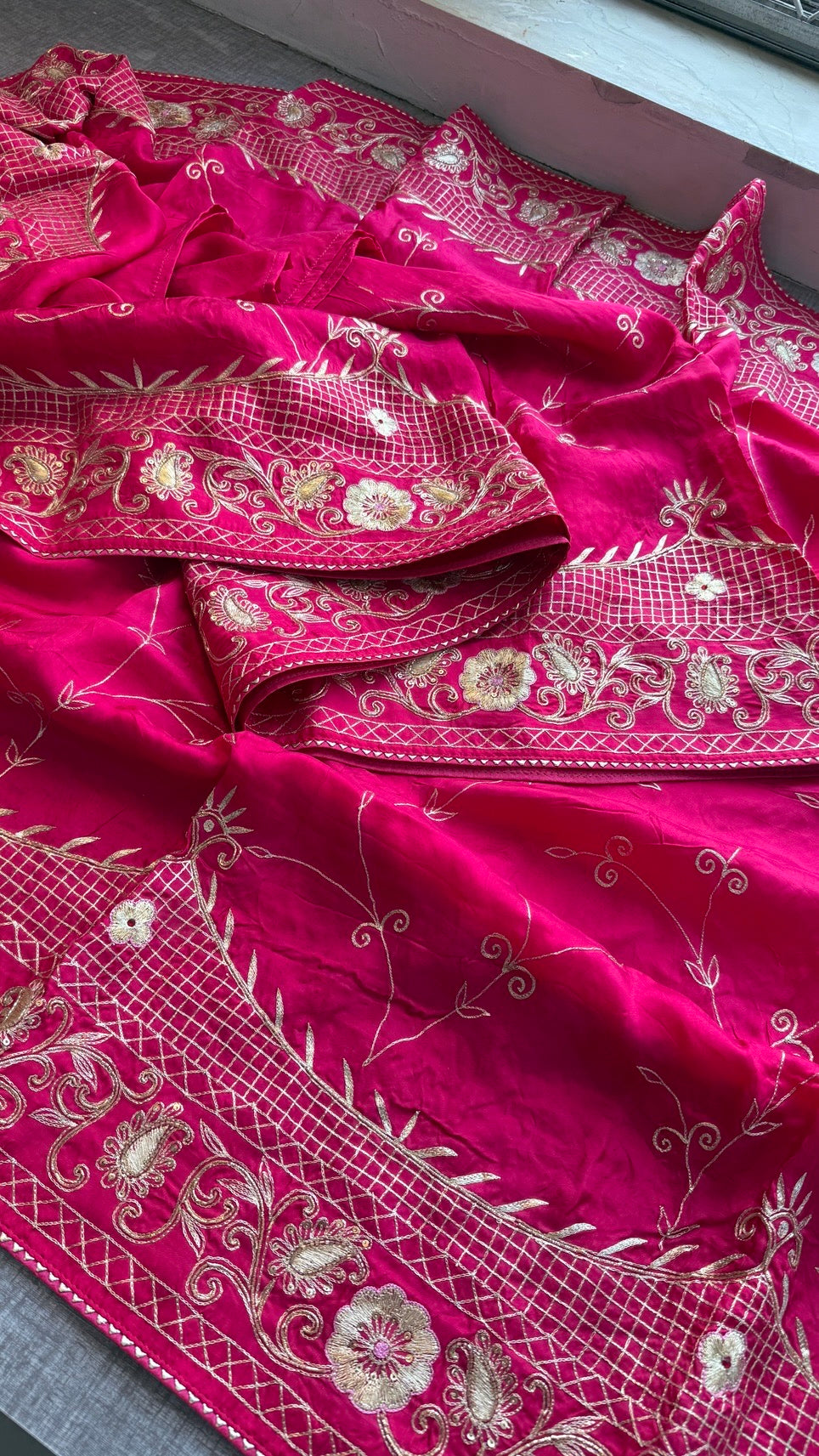 Soft Munga Silk Wedding Wear Saree with Intricate Hand Embroidery & Statement Blouse