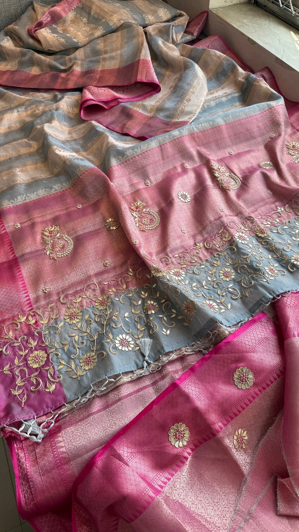 Pure Soft Tissue Silk Saree with Heavy Pallid Brocade & Banarasi Zari Border