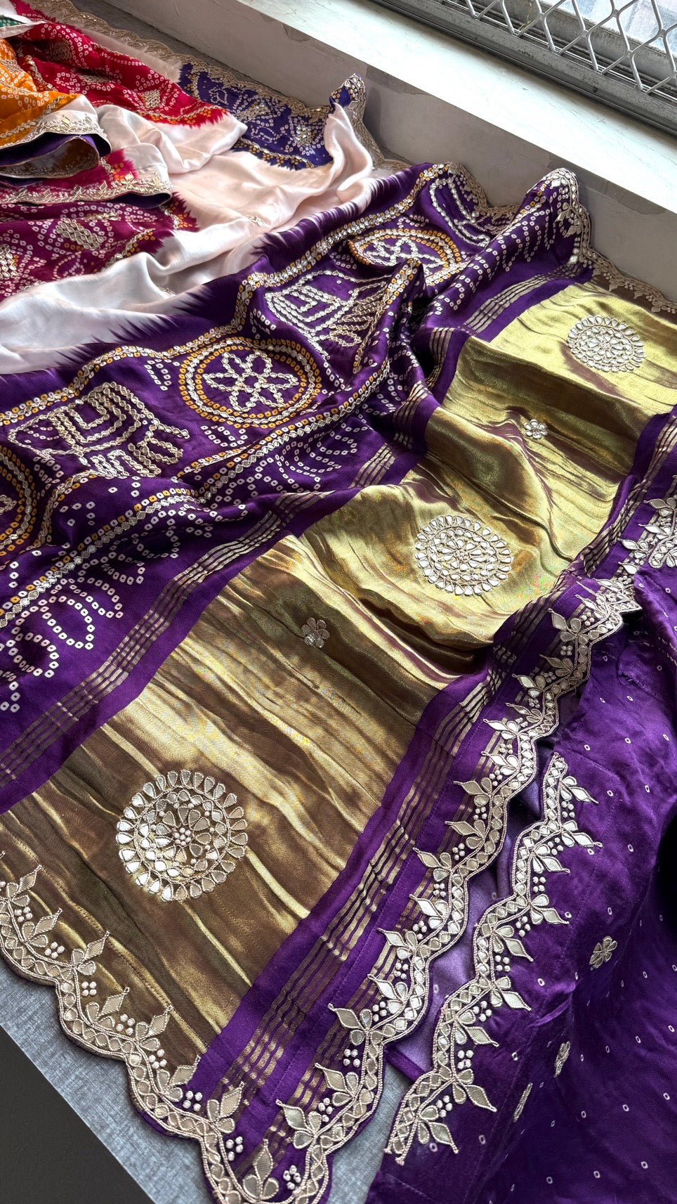 Elegant Gajji Silk Saree with Bandhani Prints & Handcrafted Embellishments