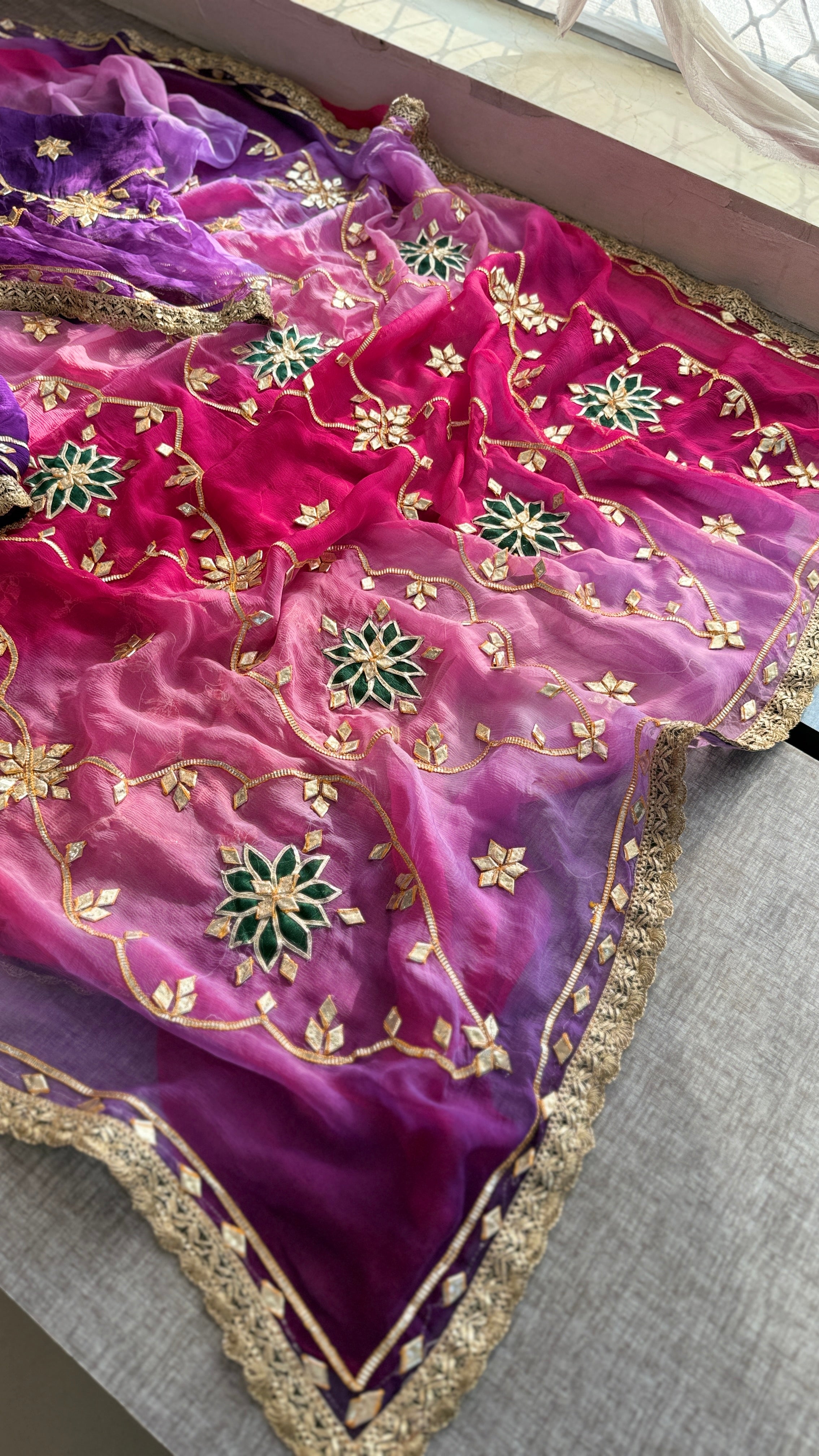 Pure chiffon Sikhiya gotapatti Saree