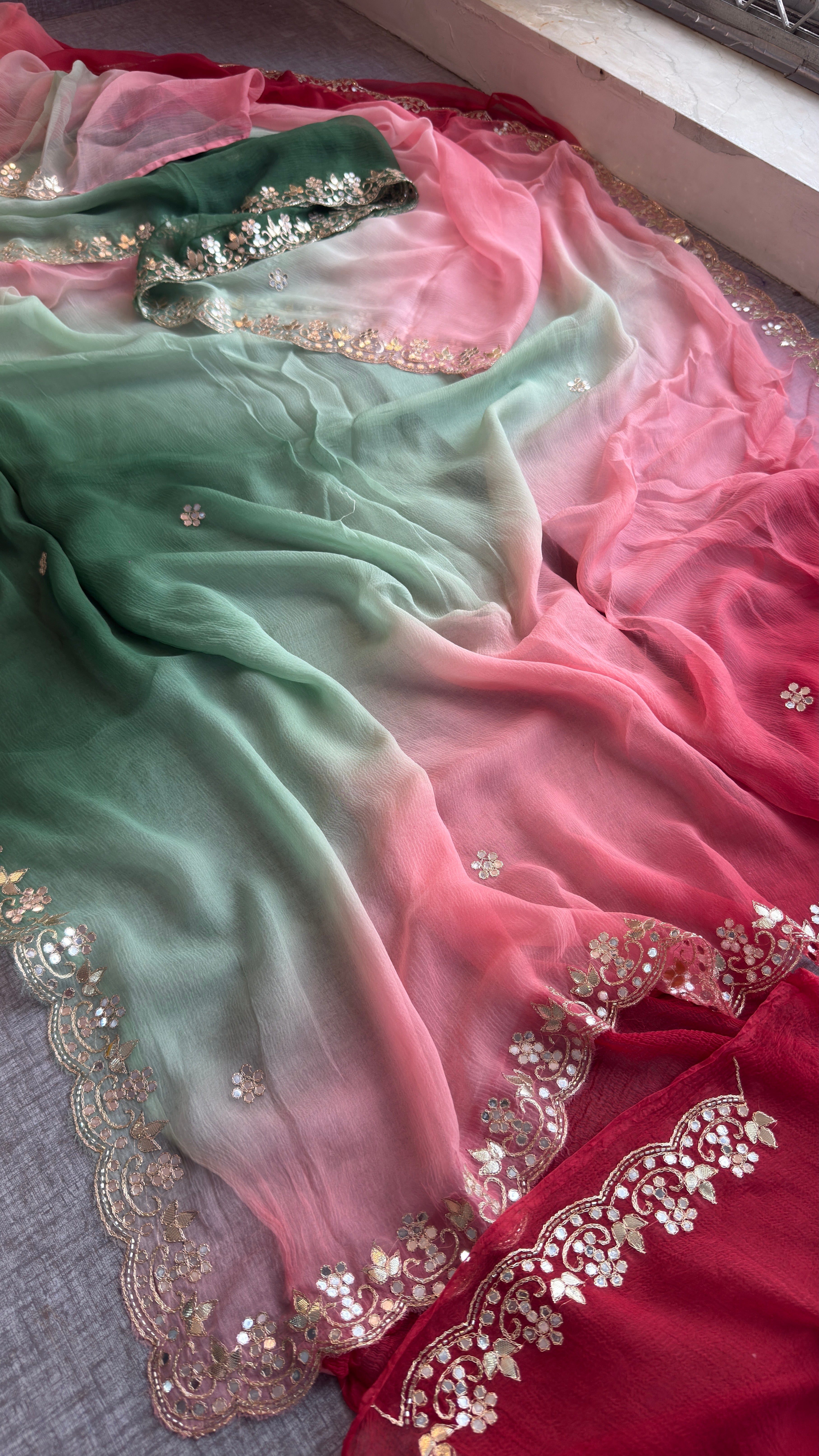 Pure chiffon Saree in pastel shade with gotapatti work