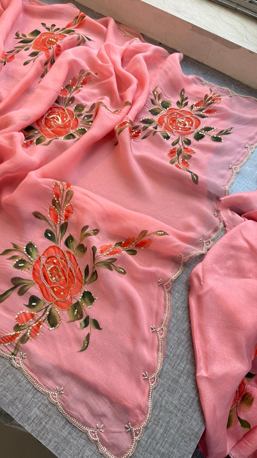 Pure Soft Organza Hand-Painted Saree,