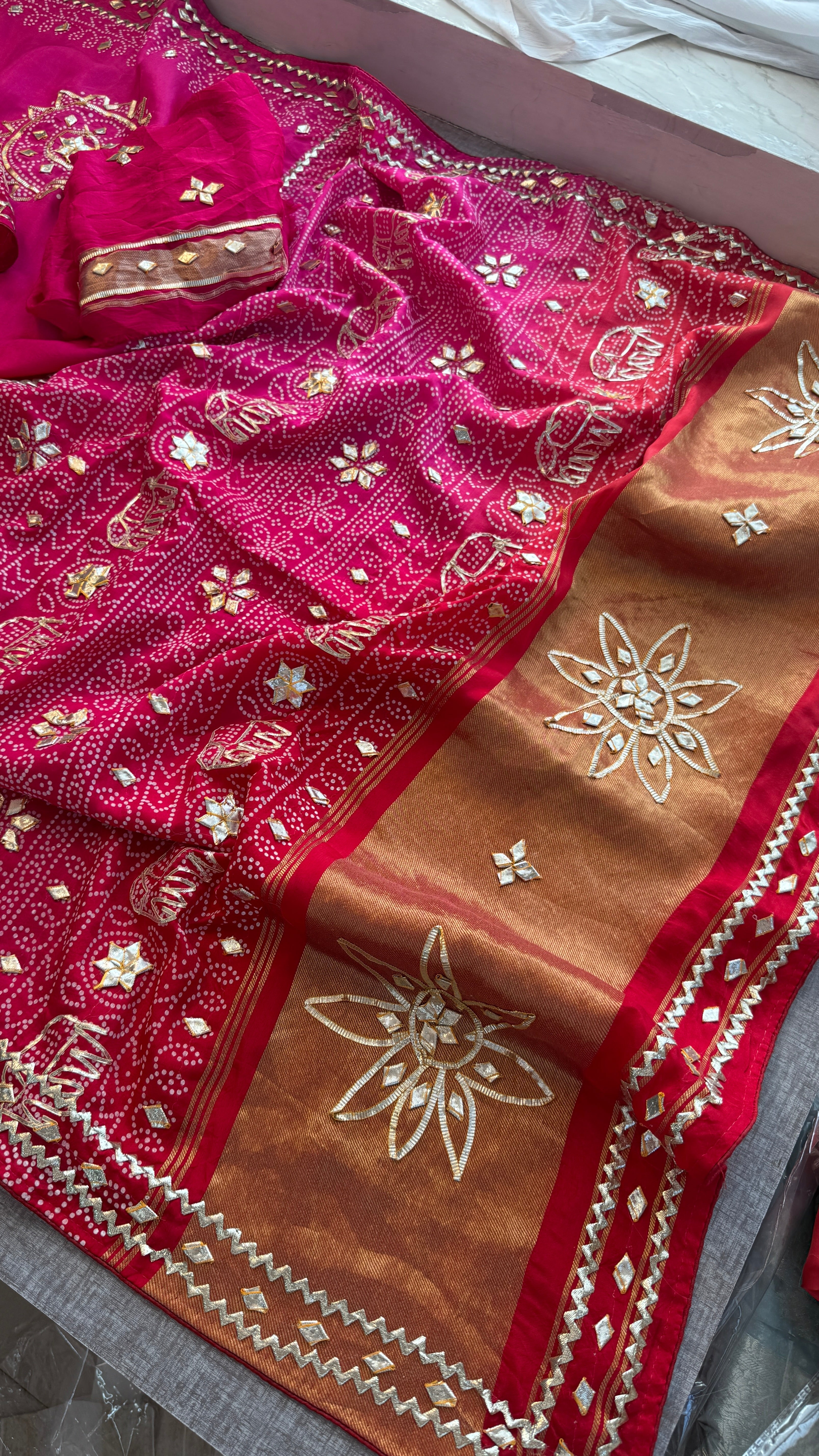 Pure Munga Silk sikhiya Gotapatti work saree