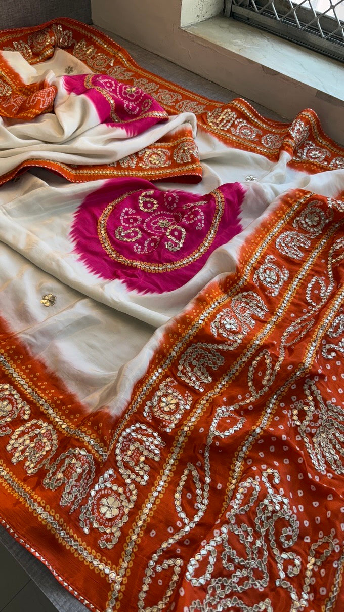 Pure Munga Silk Saree with Elephant Motifs & Gota Patti Work