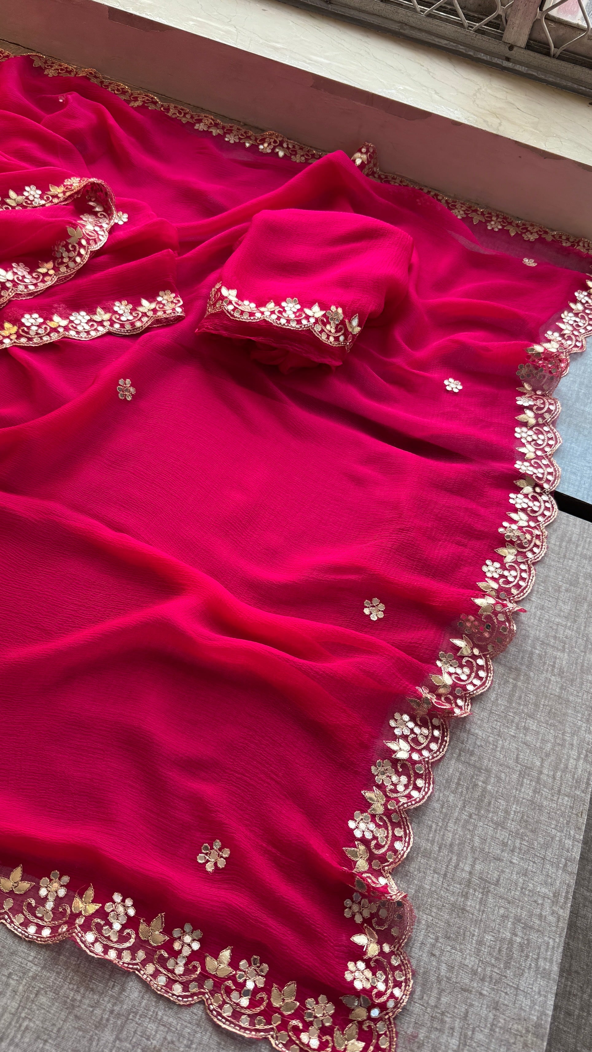 Soft Chiffon Saree Adorned with Elegant Kasab & Gota Patti Handwork