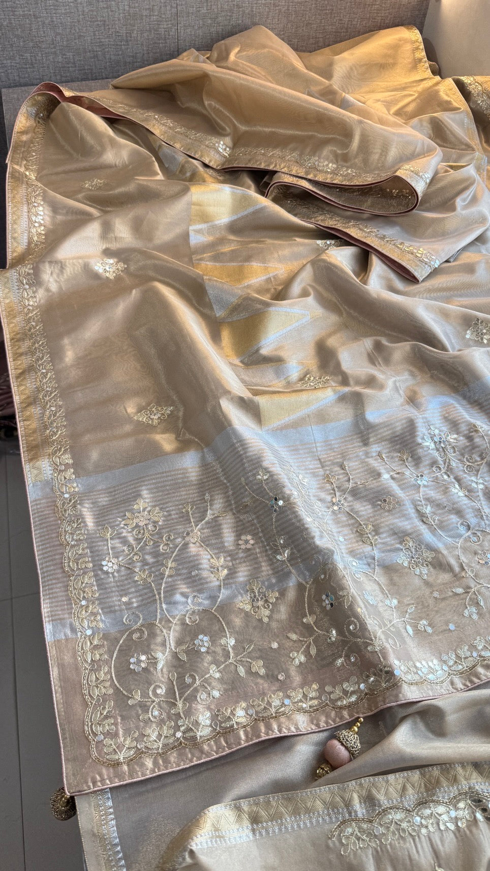 Pure Soft Tissue Silk Banarasi Weaving Saree with Gotapatti & Kutdana Handwork