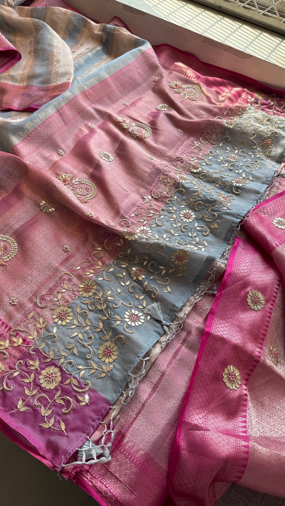 Pure Soft Tissue Silk Saree with Heavy Pallid Brocade & Banarasi Zari Border