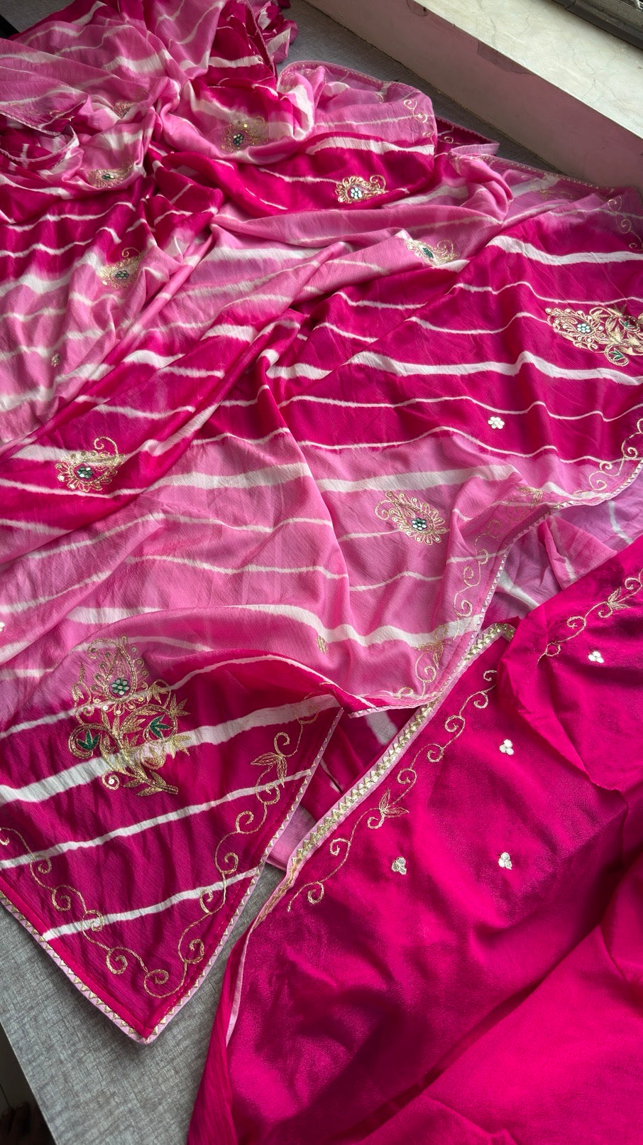 Chinon silk Pittan work Saree