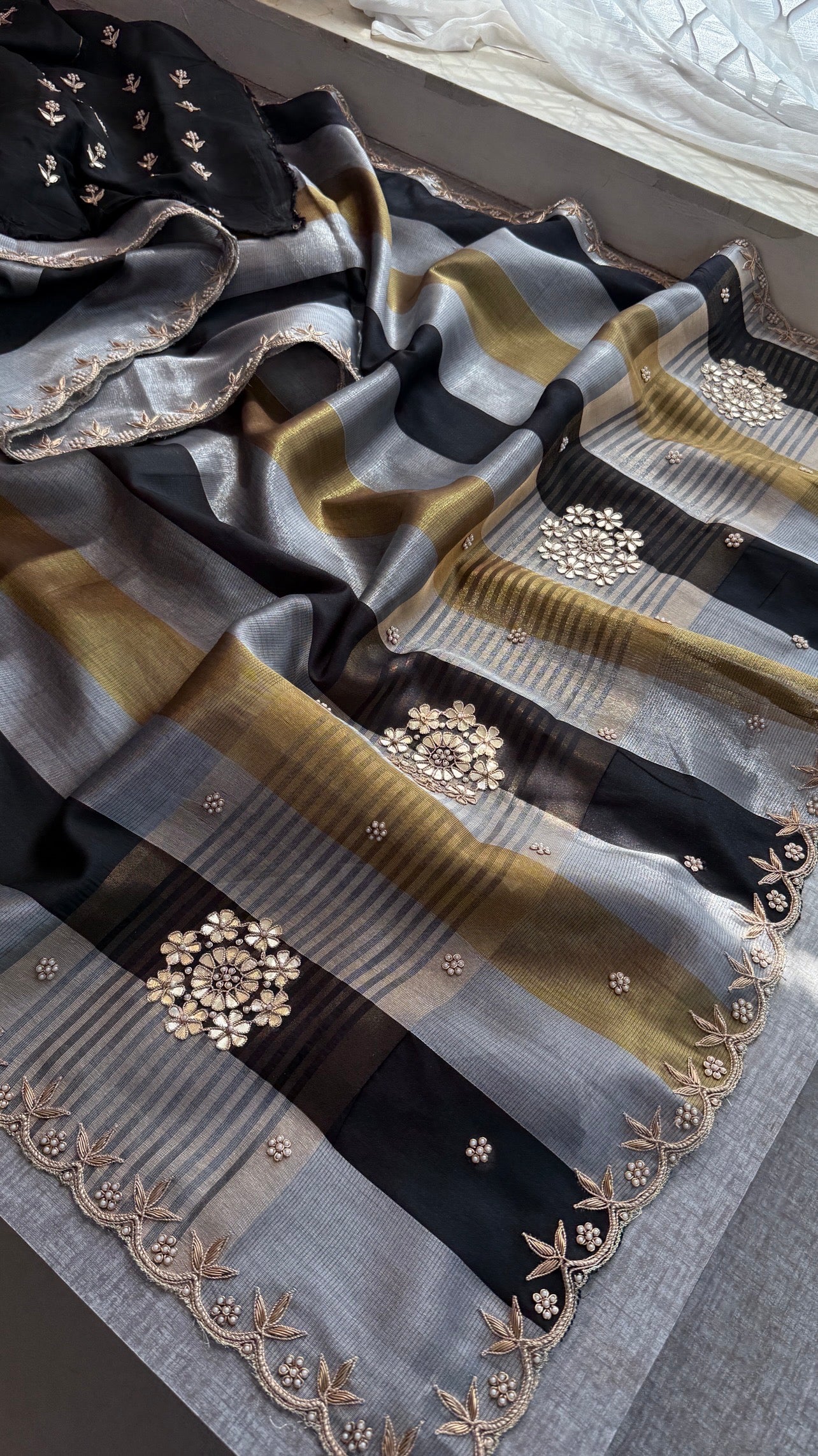 Elegant Pure Soft Tissue Silk Saree with Zardozi & Gotapatti Handwork