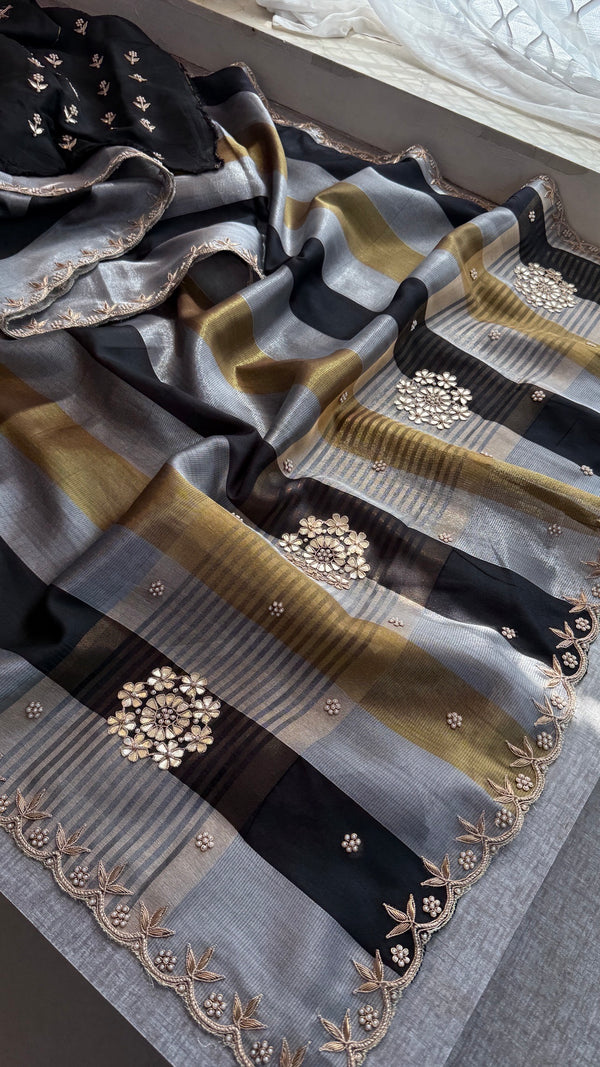 Elegant Pure Soft Tissue Silk Saree with Zardozi & Gotapatti Handwork