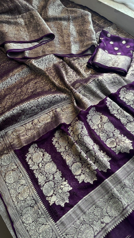 Khaddi Georgette Banarasi Saree with Zari Weaving | Soft Lightweight & Easy Drape | Elegant Saree