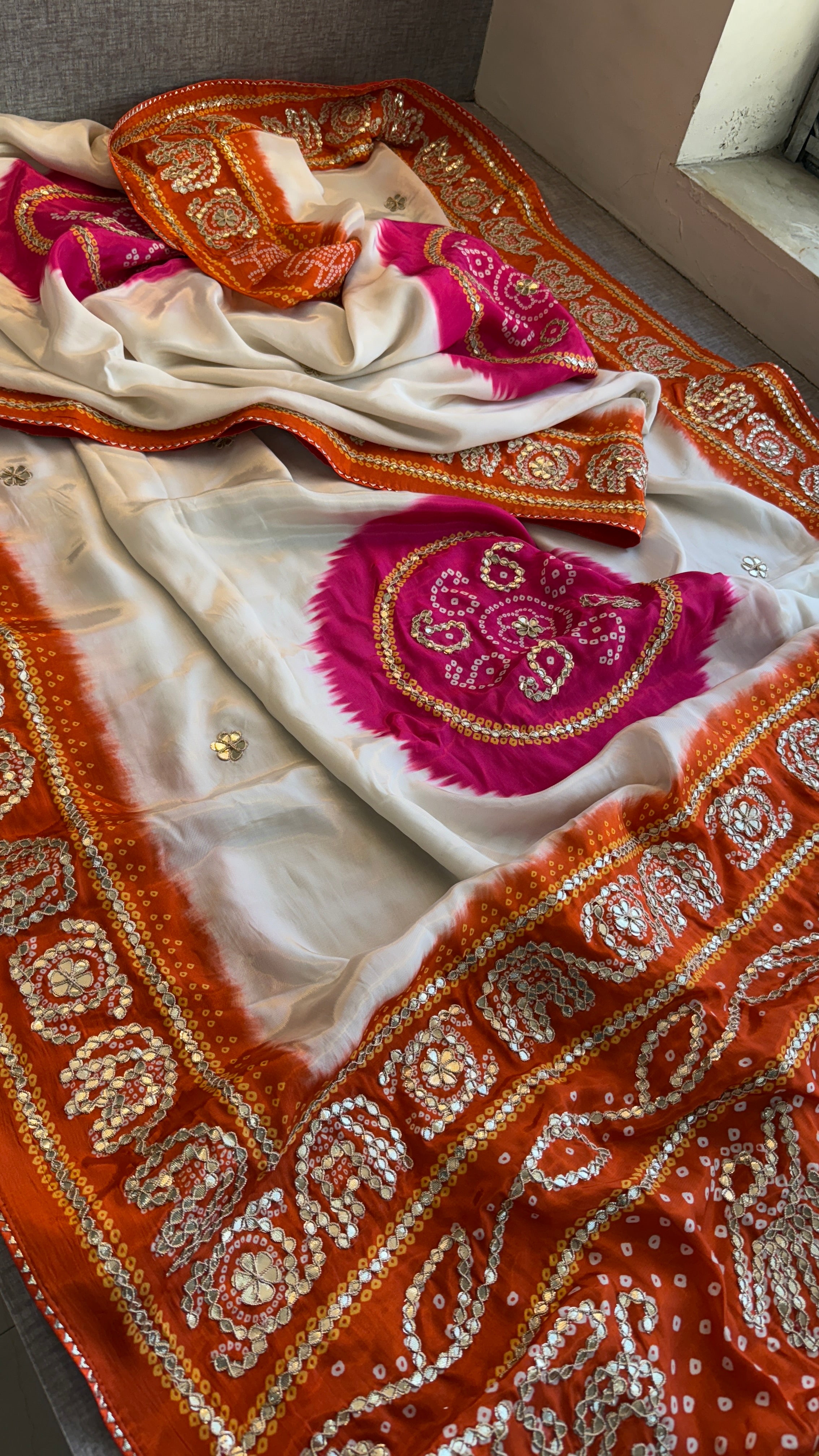 Munga Silk Bandhani Enhanced with Elephant pattern