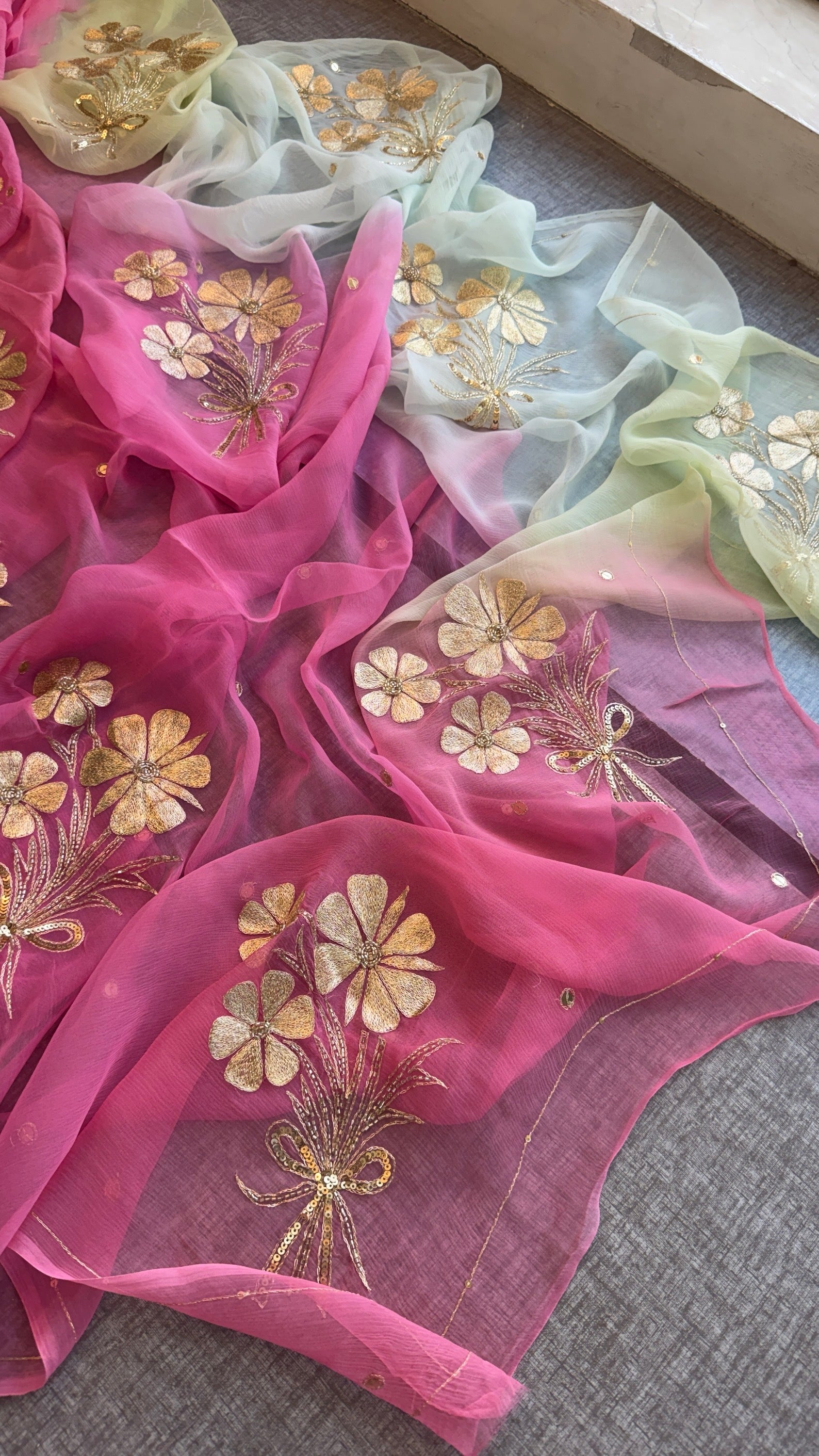 Pure Chiffon Embroidered Saree with Matching Blouse